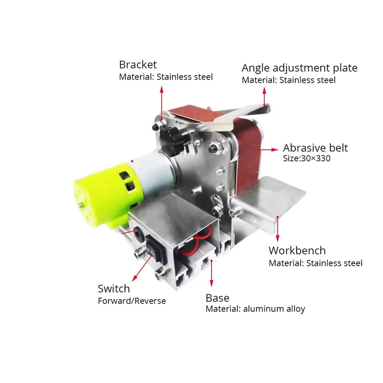 Lijadora de banda, Mini lijadora eléctrica de banda, afiladora cuchillos multifuncional, herramientas eléctricas portátiles velocidad variable 4 ejes(Upgrade kit)