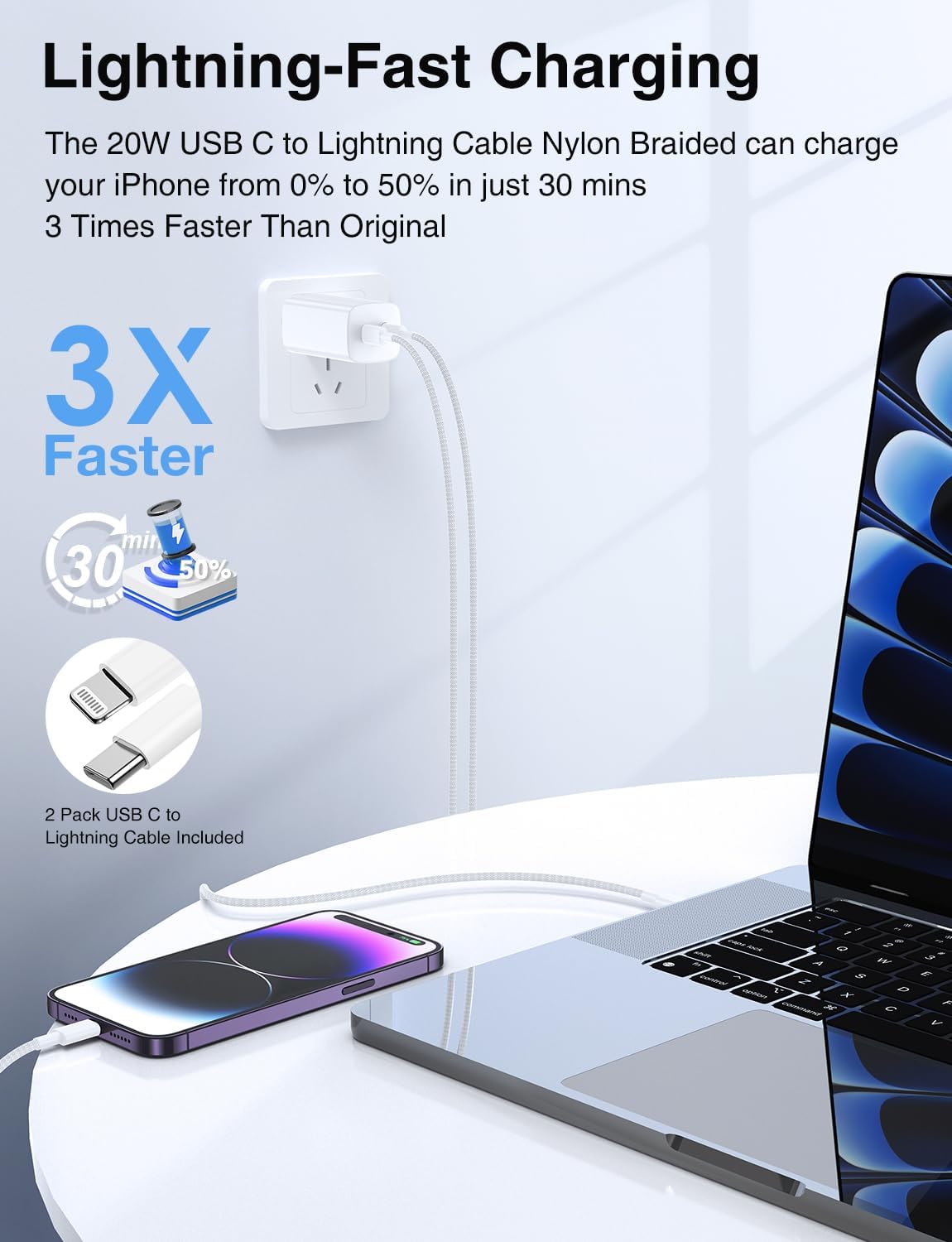 USB C to Lightning Cable Nylon Braided [Apple MFi Certified] - 2Pack 6/10FT