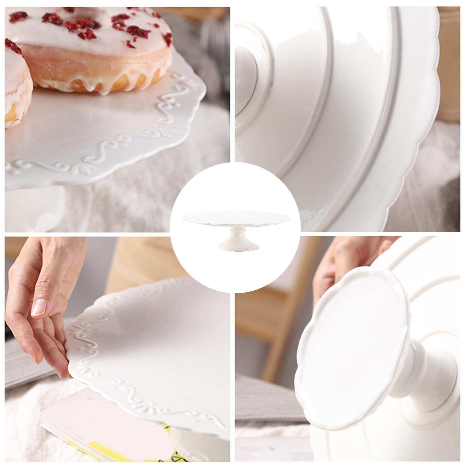 Alzata per Torta in Ceramica Prodotta per cuochi e Uso Domestico, caratterizzata da Arte Floreale in Rilievo, Ceramica Sana da Molto