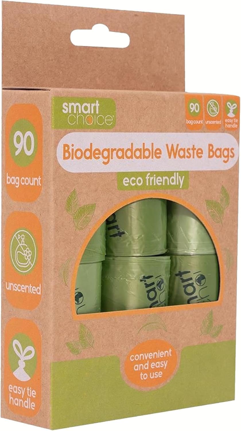 Smart Choice Biodegradable Dog Waste Bags | Unscented Dog Poop Bags | Easy‑Tie Handles (90 Bags)