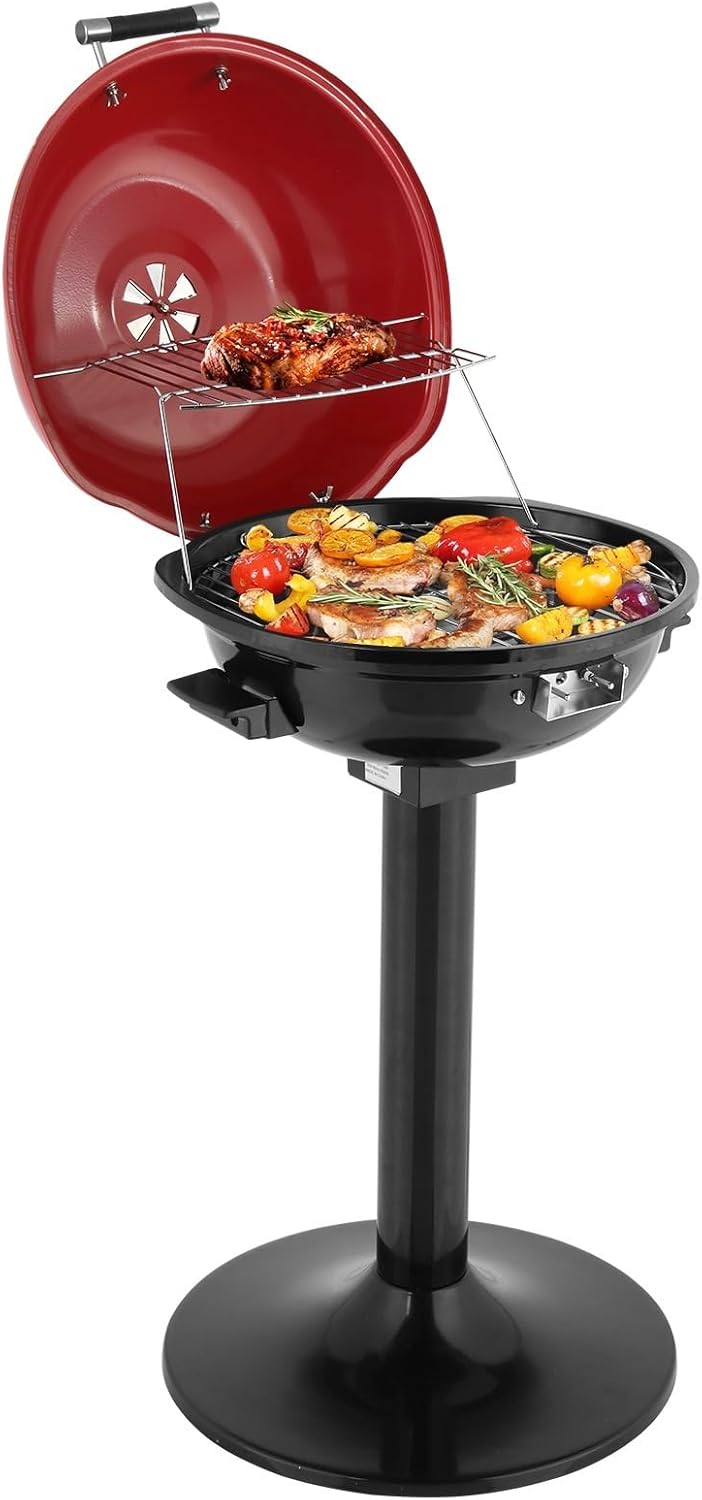 Electric BBQ Grill with Stand, Portable Double Layer Indoor/Outdoor Electric Grill for Indoor & Outdoor Use, 1600W, Red