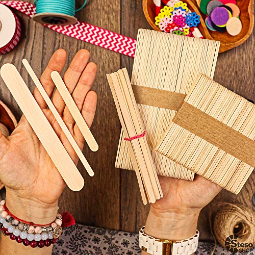 Stesoshop Popsicle Stick – Jumbo Craft Sticks - Mixed Sizes Popsicle Wood Ice Cream - Wooden Popsicle Bulk - Variety Assortment Multi Large Mini Recycled - Durable Wax Sticks… #TOP3