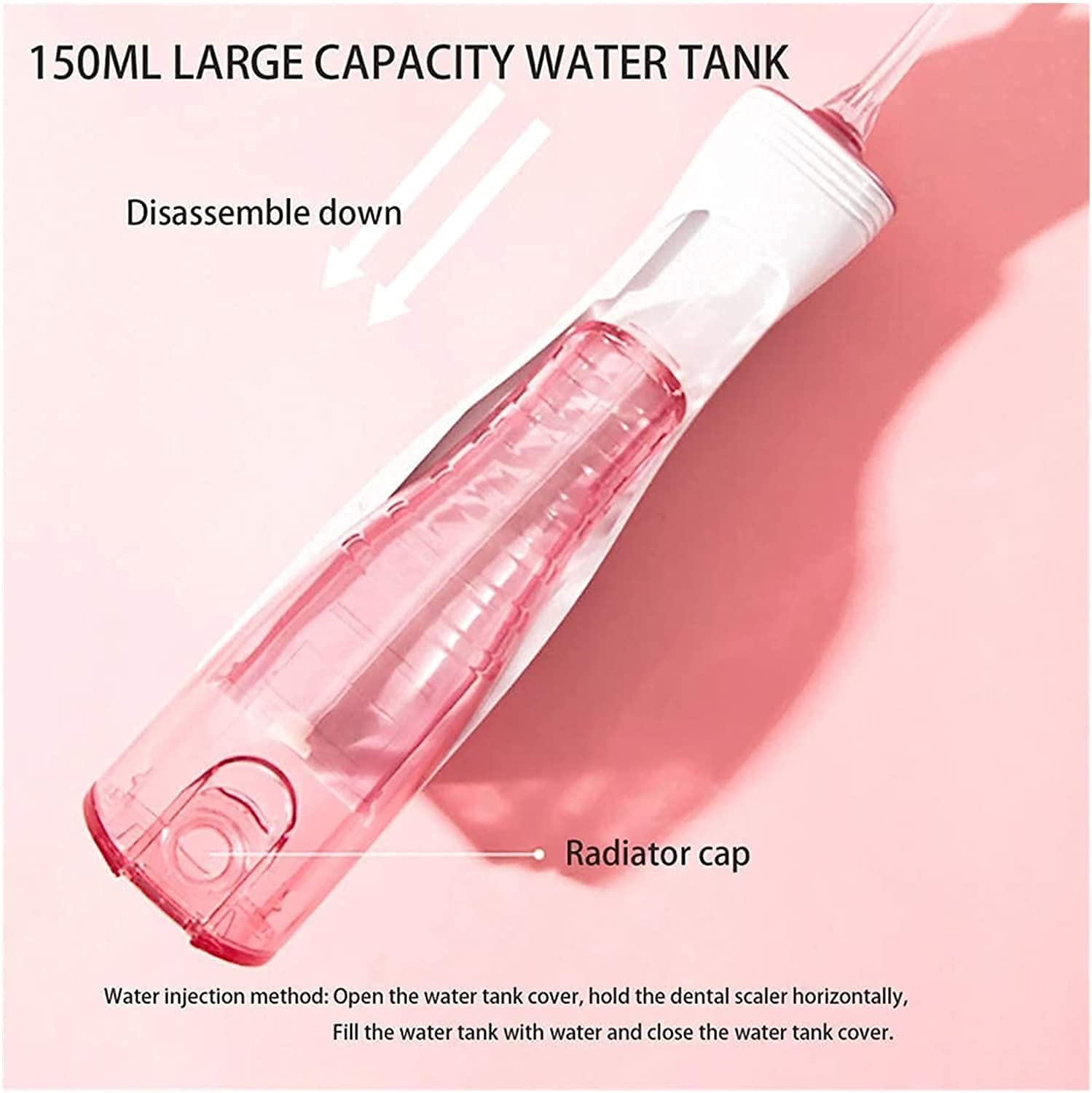 Limpiador de dientes de floress de agua inalámbrico, USB Irrigador oral recargable para viajes, IPX7 Impermeable, hilo dental de agua de 3 modelos con 2 puntas de jets 360 ° Boquilla giratoria p