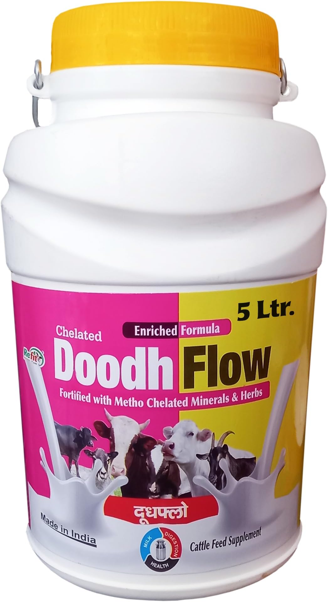 REFIT ANIMAL CARE Triple Strength Chelated Liquid Calcium for Cow, Buffalo, Goat and Cattle, Doodh Flow, 5 Litre