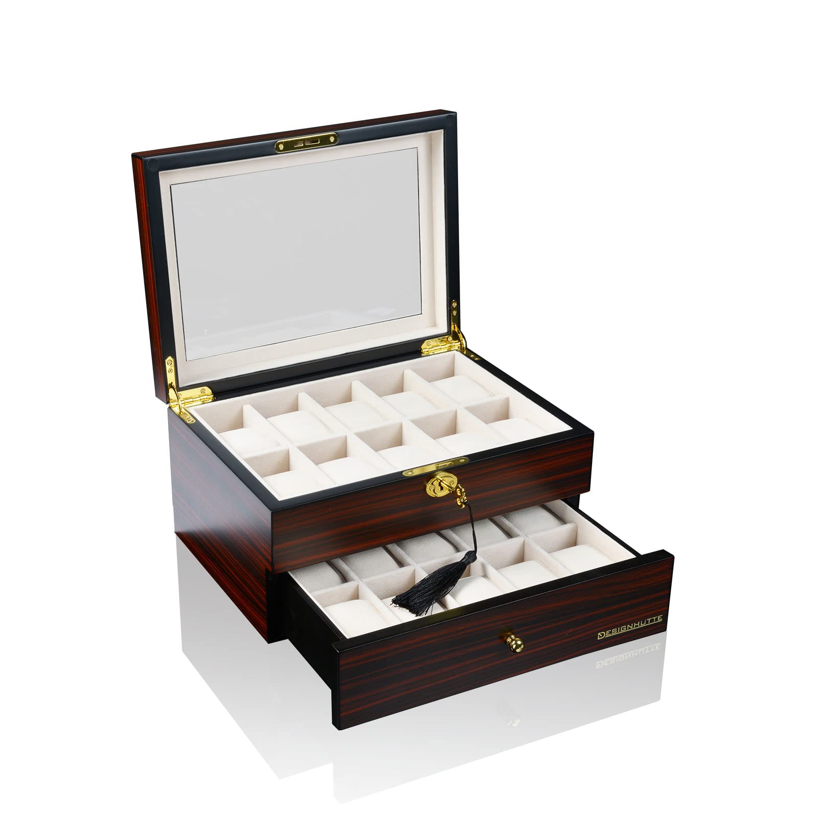DESIGNHÜTTE® Uhrenbox/Aufbewahrung Auckland 20 Mahagoni für 20 Armbanduhren