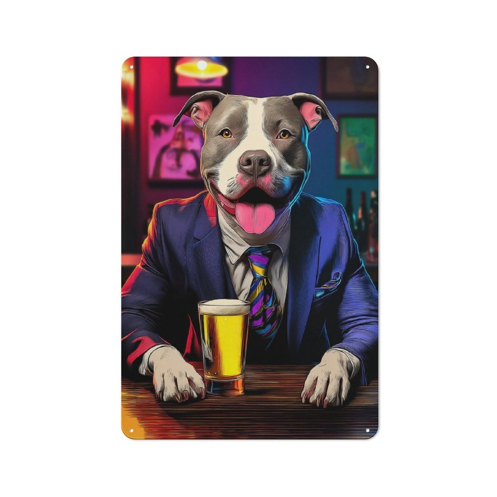 Junmoney Dog In Suit Enjoying Beer At Bar -18 Classic Metal Plaque 30X20cm Featuring Bistro Wall Plaque For Kitchen, Cafe, Pantry Or Dining Room