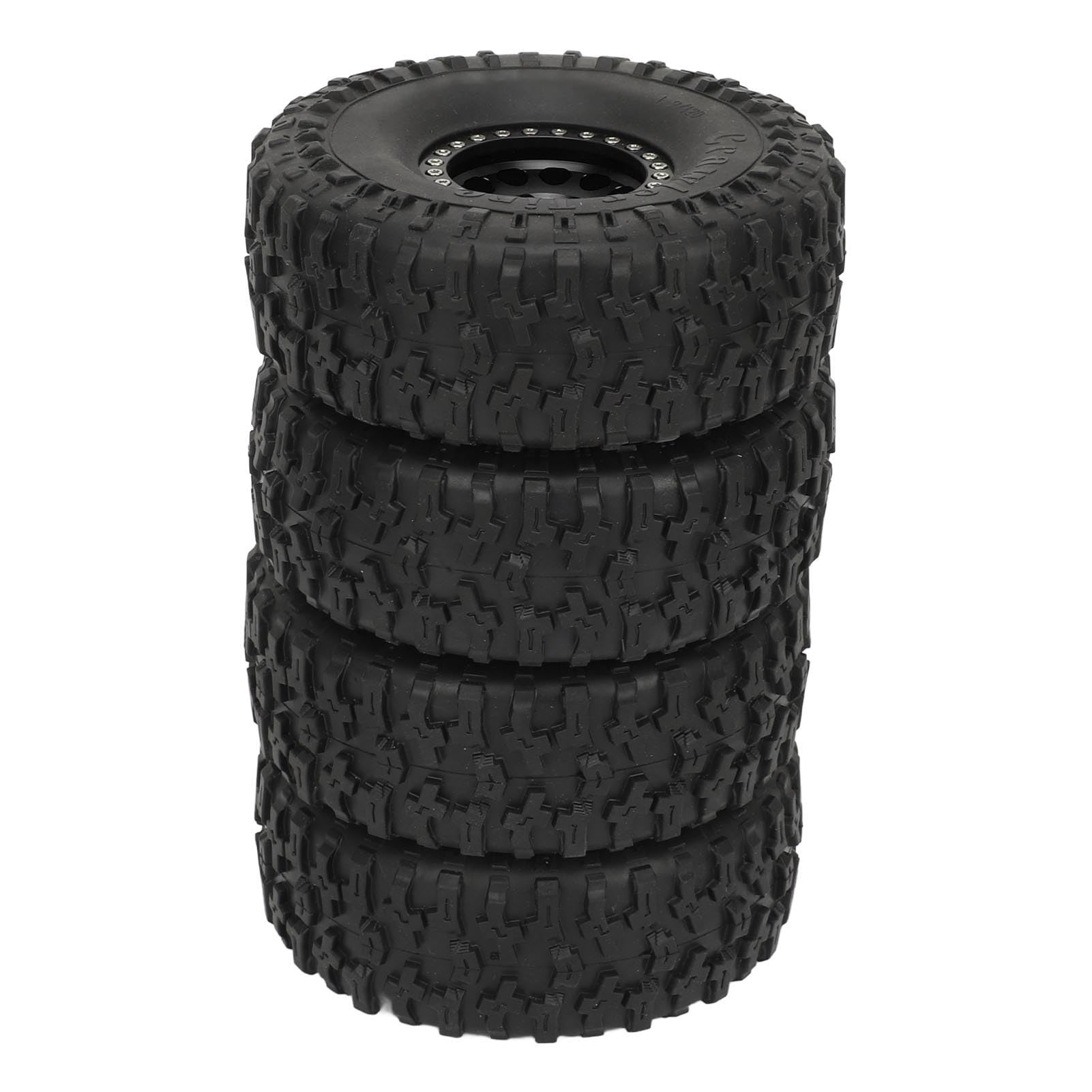 flexman 4 Pezzi 1.9 RC Pneumatici in Gomma per Cingolati, Cerchi in Lega di Alluminio a 12 Fori Pneumatici per Terreni Fango, Pneumatici in Scala con Cerchione per SCX10 1/10 (Nero)