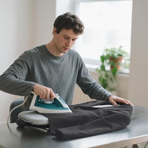 Miniatura 7 de Tabla de planchar pequeña con soporte para planchar, mesa de planchar para encimera con pies antideslizantes, mesa de hierro plegable de viaje para