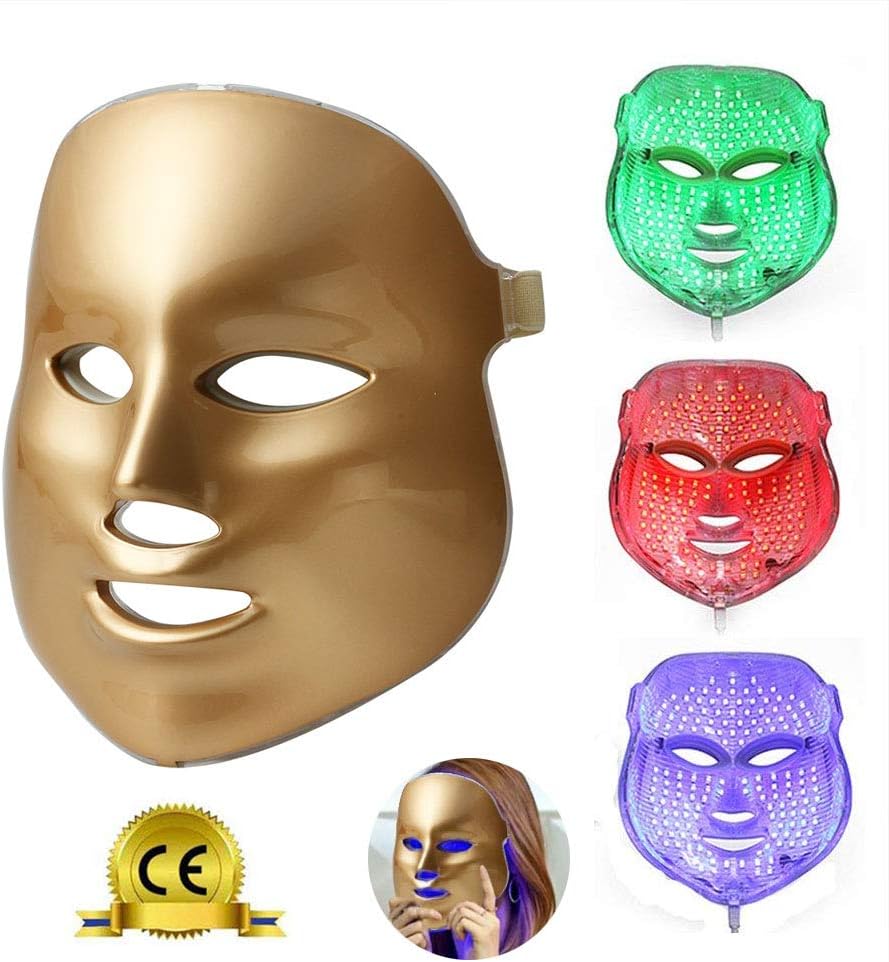LED Facial Mask, Beauty Star LED Photon Therapy 3 Colors Treatment Beauty Skin Care Phototherapy Mask for Acne, Wrinkle, Whitening