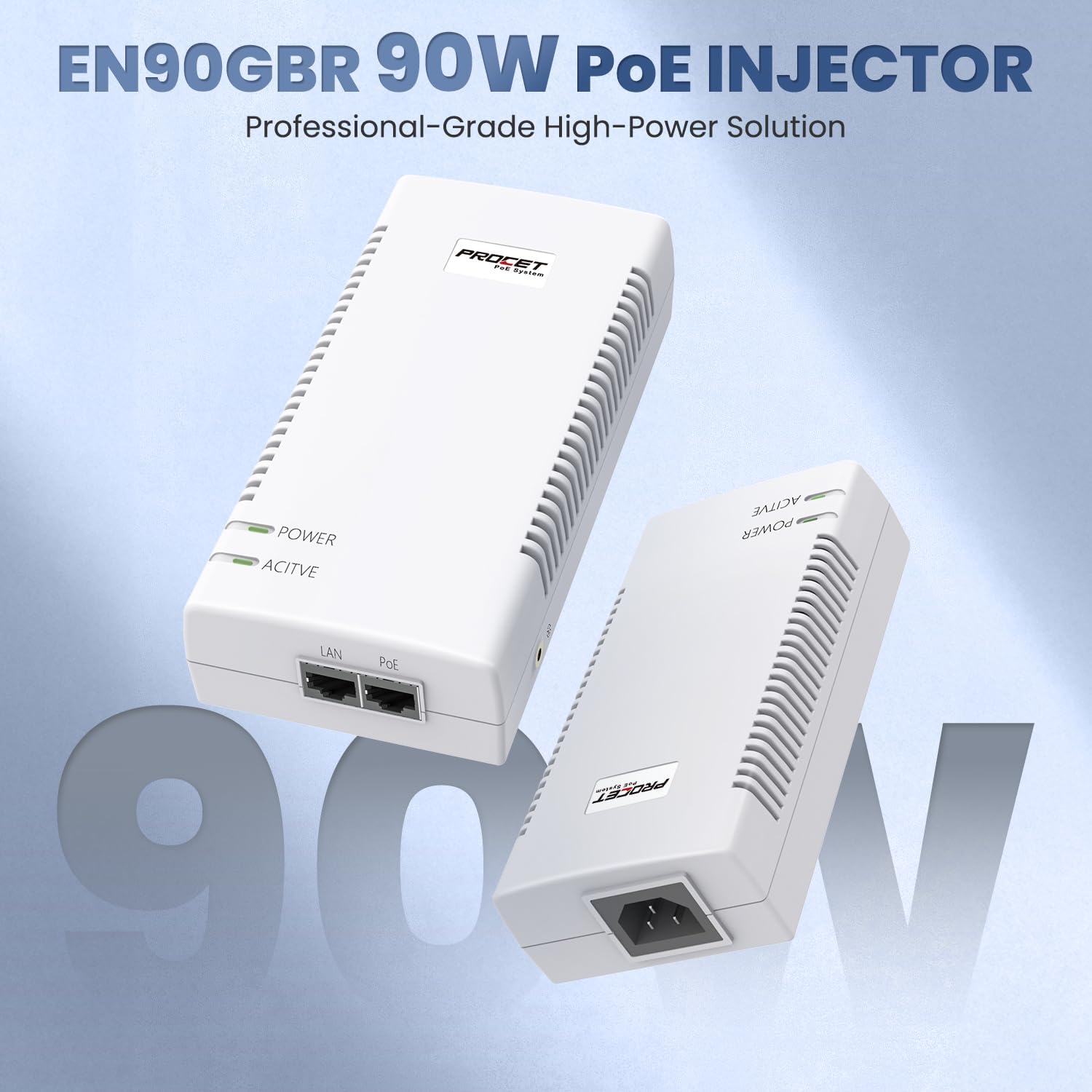 90W PoE Injector 10Gbps, Supplies 15.4W or 30W or 60W or 90W IEEE802.3bt/at/af Compliant, PoE Port Supplies 6KV (10/700us) Surge Protection, PoE++ Injector Adapter for Camera/Access Point, EN90GBR-10