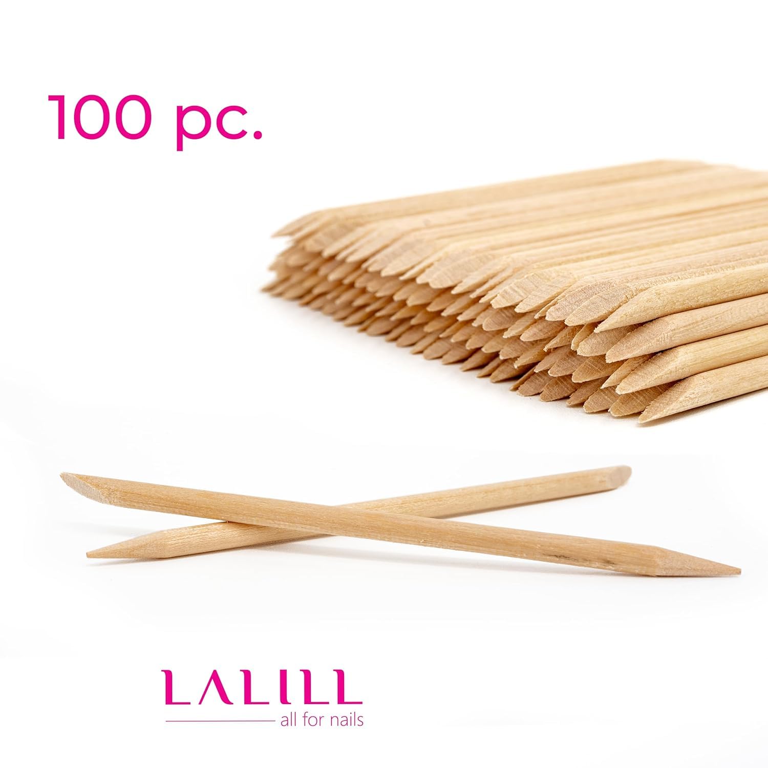 LALILL Bastoncini in Legno 100 Pezzi - Spingi Cuticole - Bastoncini in Legno Arancione per Manicure, Pedicure - Bastoncini Manicure per la Cura delle Cuticole per Tatuaggio, Mellezza, Make-up, Unghie