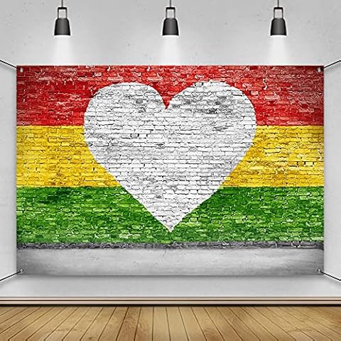 AWERT Polyester 6x3.6ft Brick Wall Love Reggae Backdrop White Heart Yellow Green Red Striped Painted Wall One Love Birthday Party Banner Happy Mother's Day Baby Shower Banner Cover