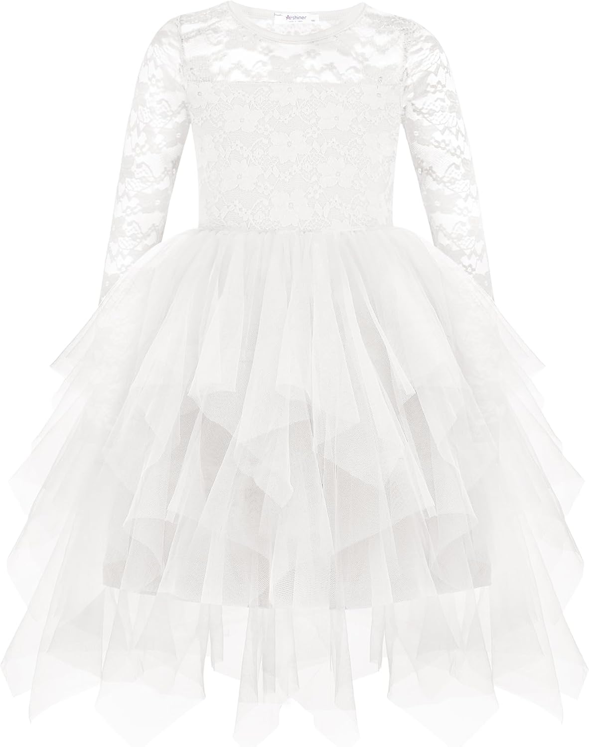 Arshiner Flower Girl Dress Toddler Contrast Lace Tutu Irregular Tulle Wedding Birthday Party Dresses