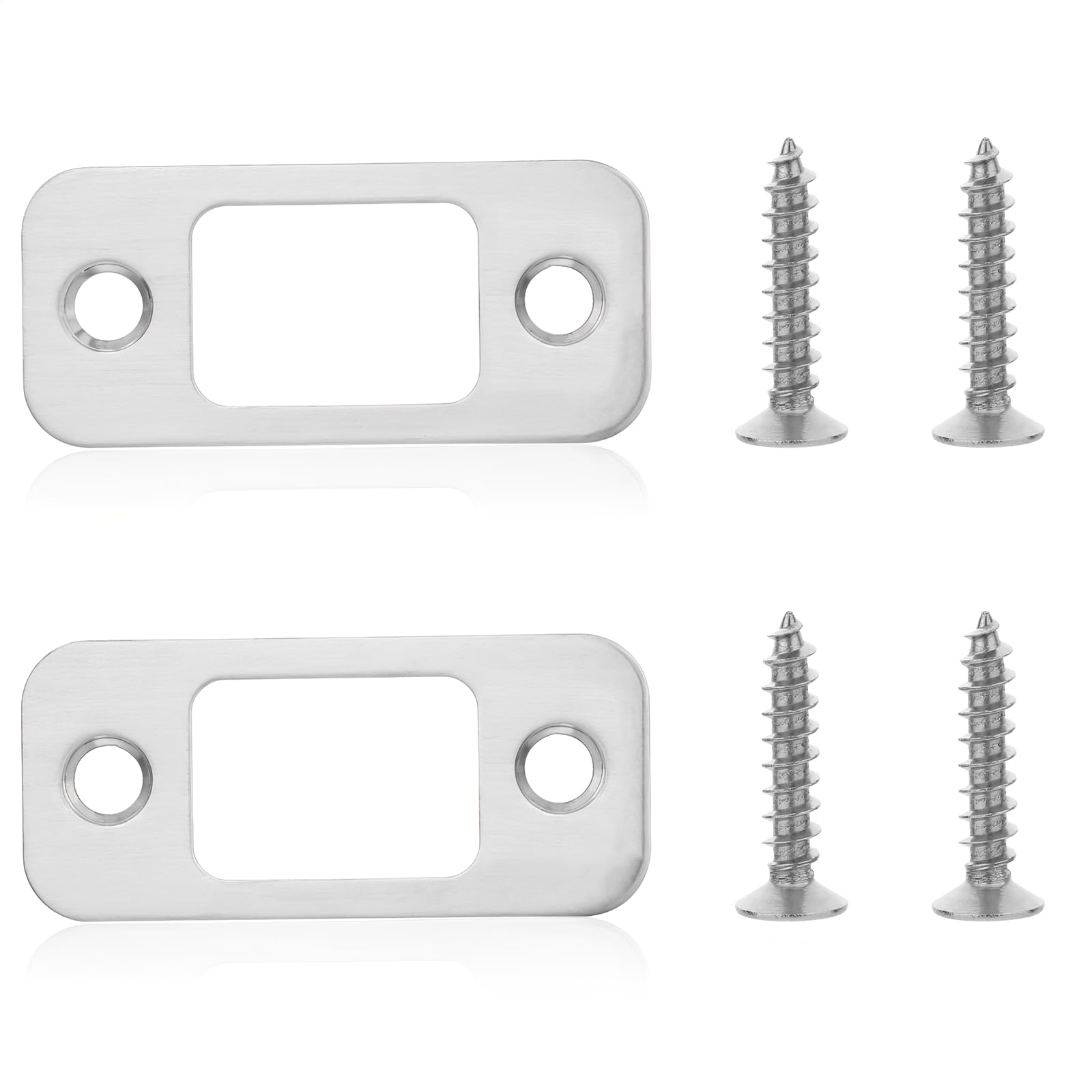 ZEYIYER 2 Pack Door Strike Plate, Lock Strike Plate with 4 Screws, Deadbolt Strikes Plates Replacement, 1 X 2.2 in Universal Round Corner Door Latch Striking Plates