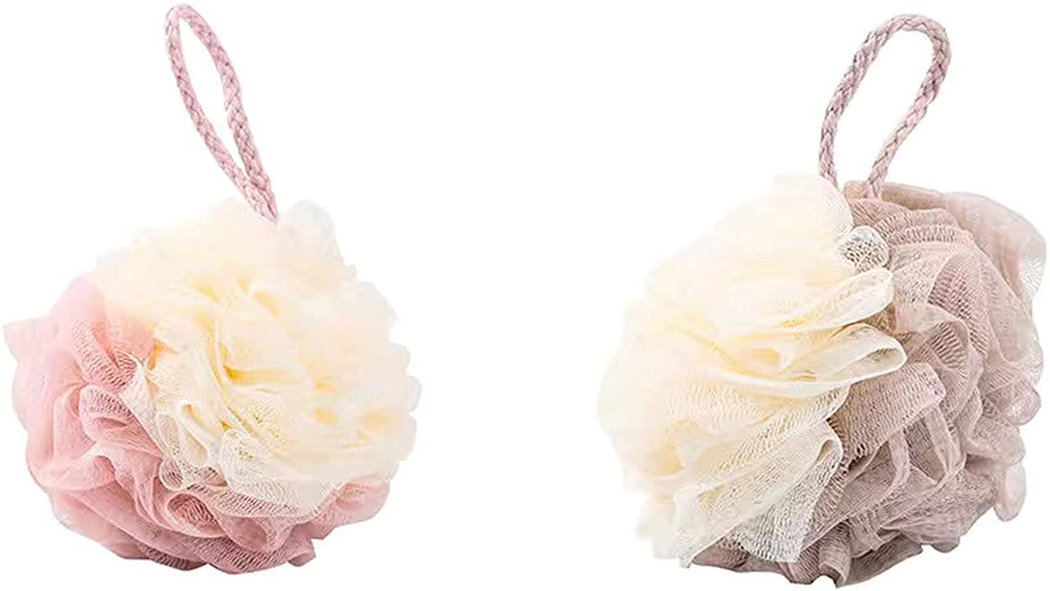 Puff de ducha de baño Esponja Puff Exfoliante corporal Puff de baño Bola de ducha de gel Bola de espuma, Puff de malla Exfoliante Ducha Esponja Scrubber Ball 2 piezas Gris (rosa y marrón 2 piezas)