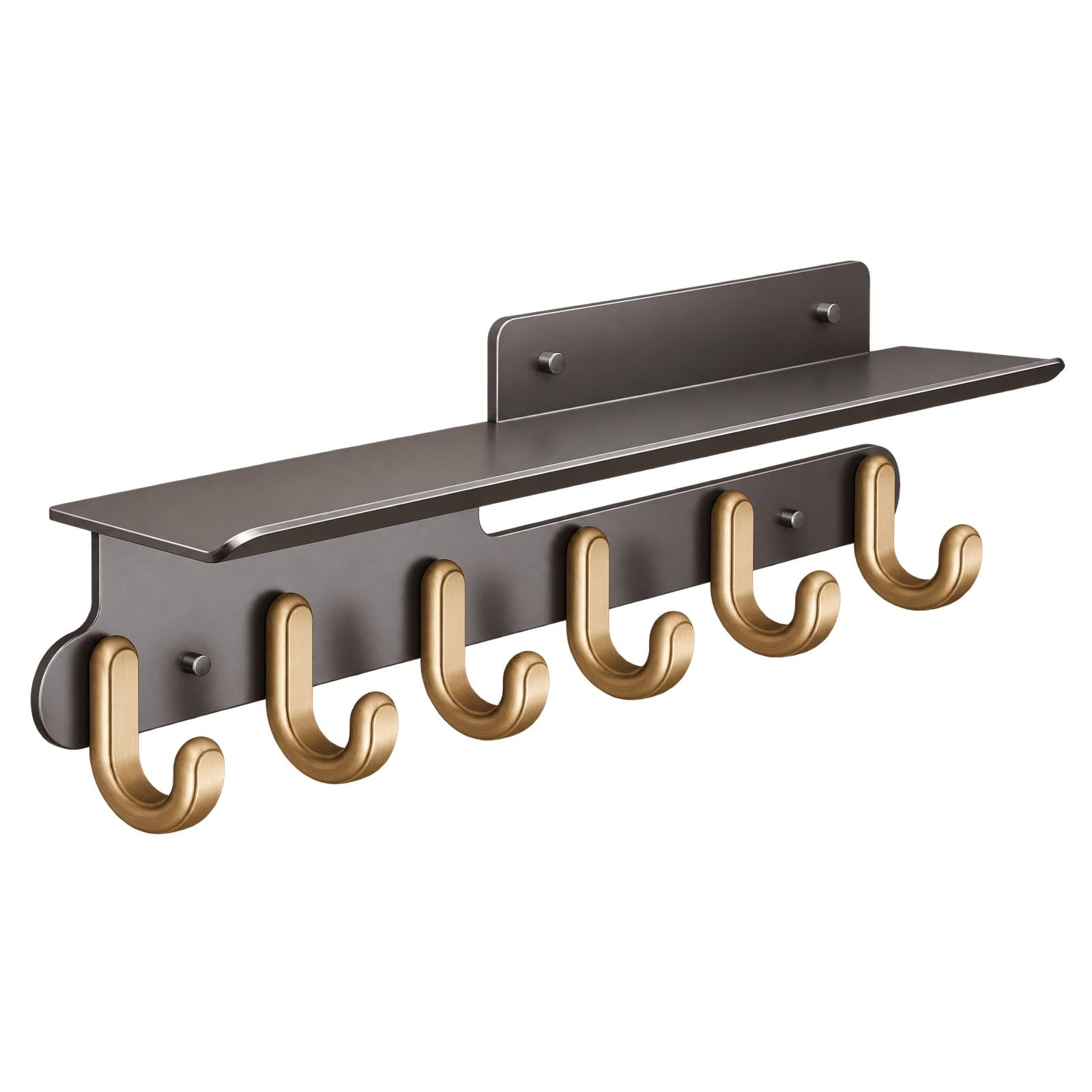 Porte manteau mural étagère et 6 crochets acier carbone 30kg sans perçage (Noir)