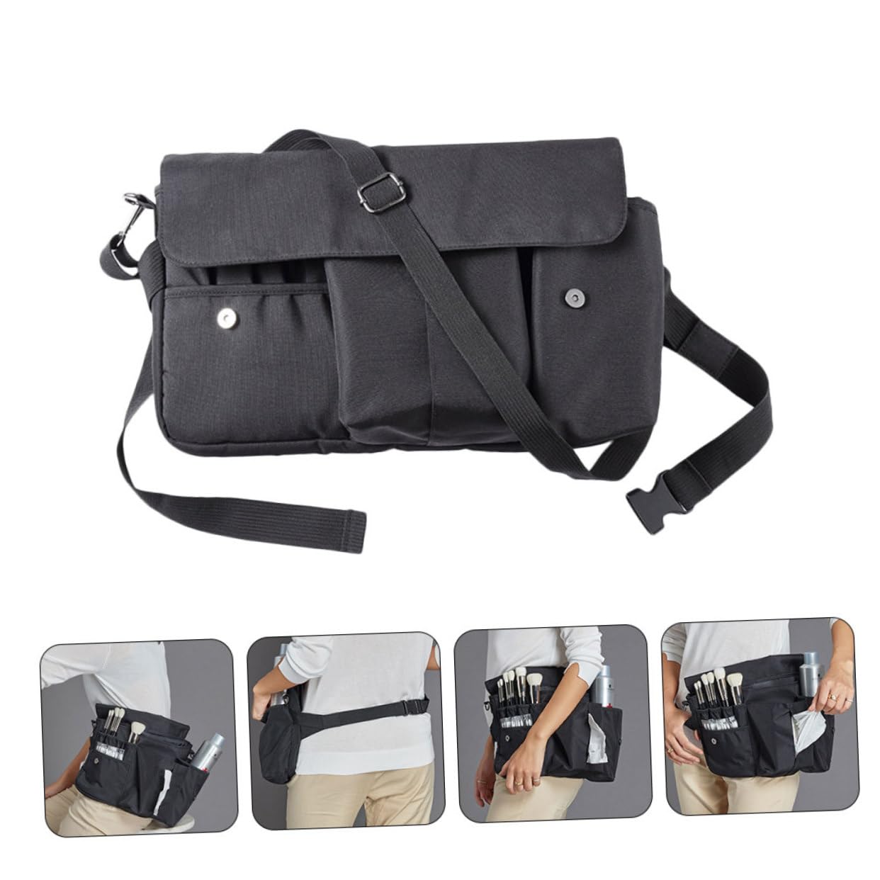 Bolsa Organizadora de Maquillaje Cinturón, Lona Negra Portátil