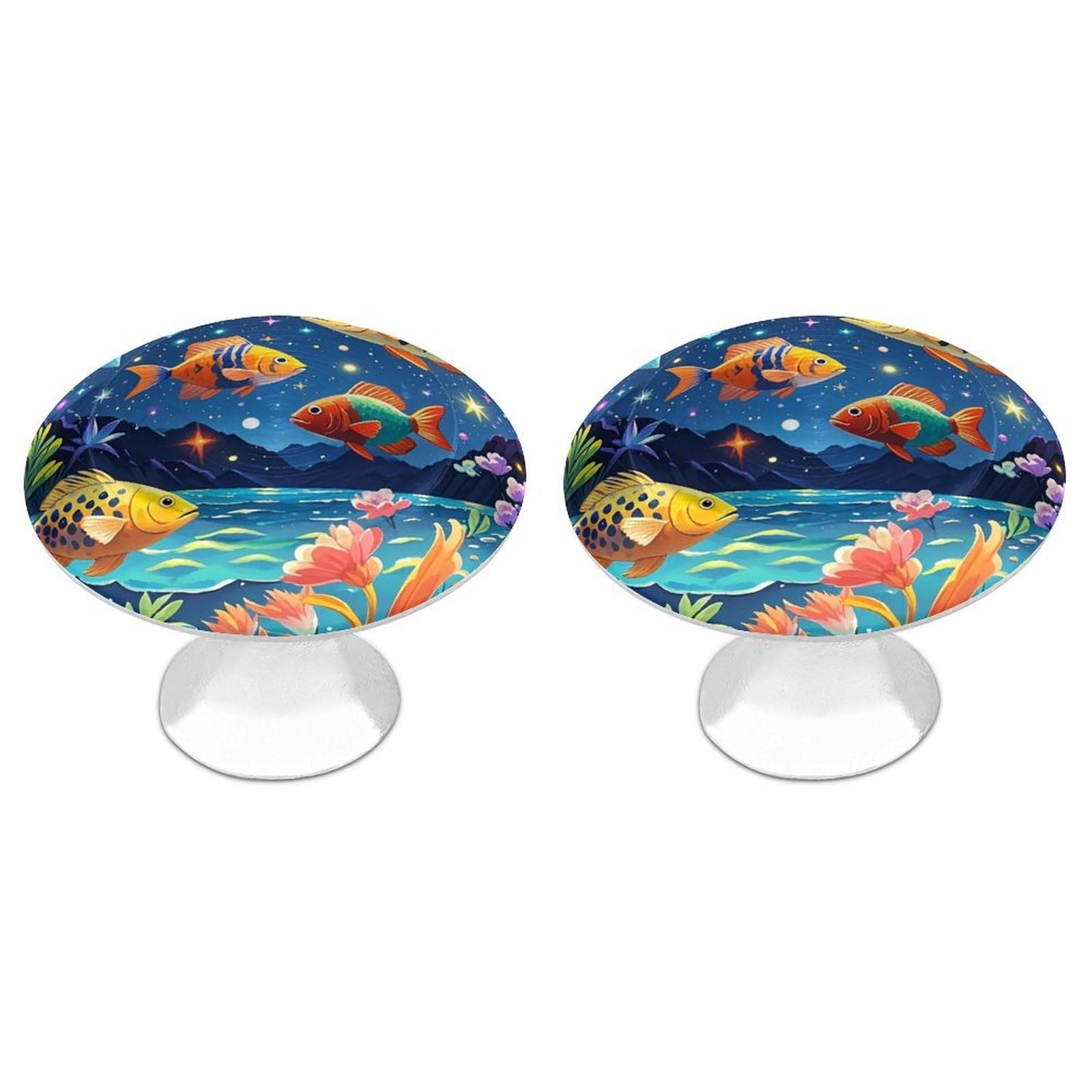 FekiLoot Starry and Fish Cabinet Knobs 2 Pack Stainless Steel Round Dresser Drawer Knobs Kitchen Drawer Hardware Dresser Knob Closet Door Pulls Cabinet Handles for Cupboard Drawer Pulls