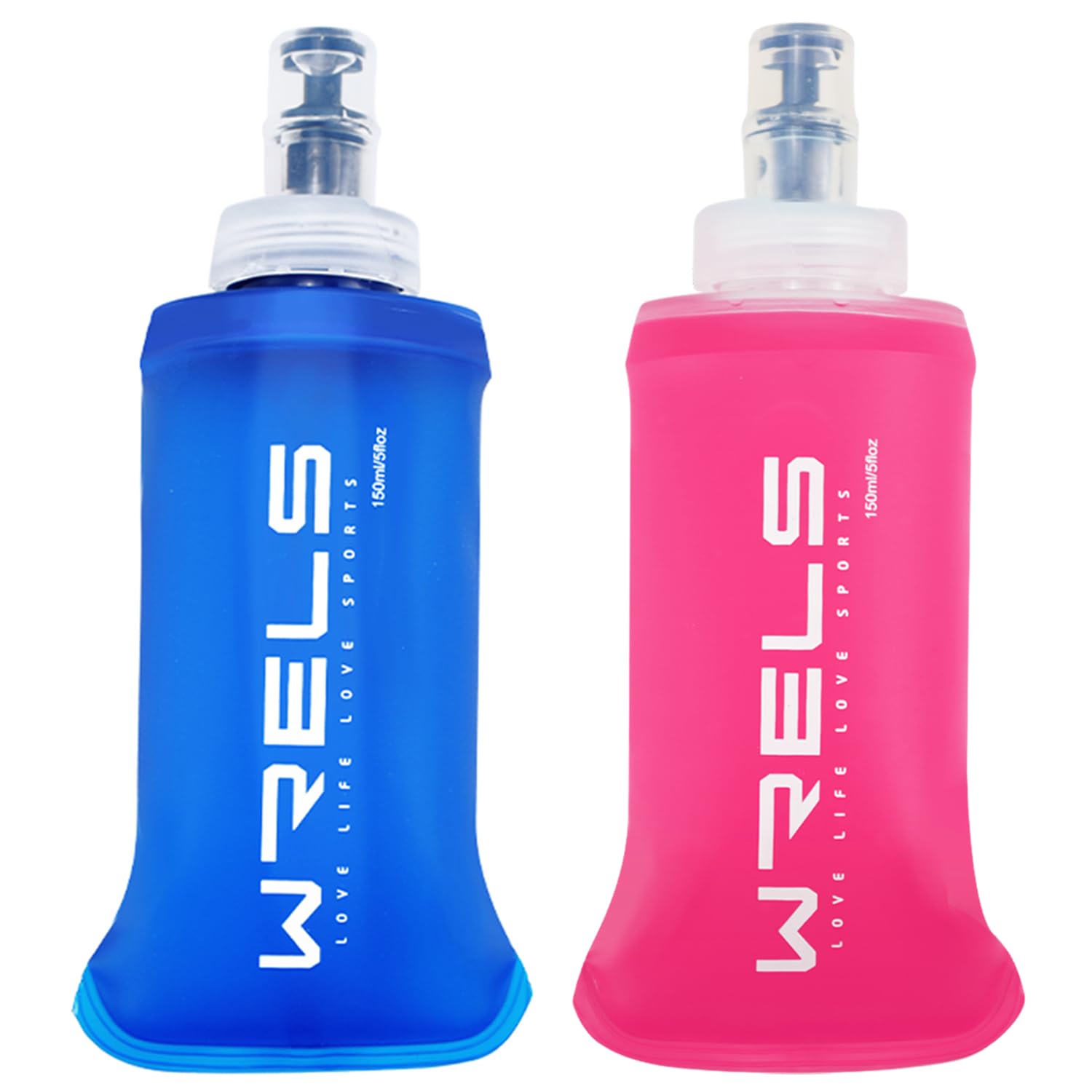 WRELS TPU Soft Flask 150ml/250ml/500ml Water Bottle,BPA Free Collapsible Hydration Flask for Running Hiking Cycling Climbing and Marathon (Dark Blue 150ml+Pink 150ml) โ image 1