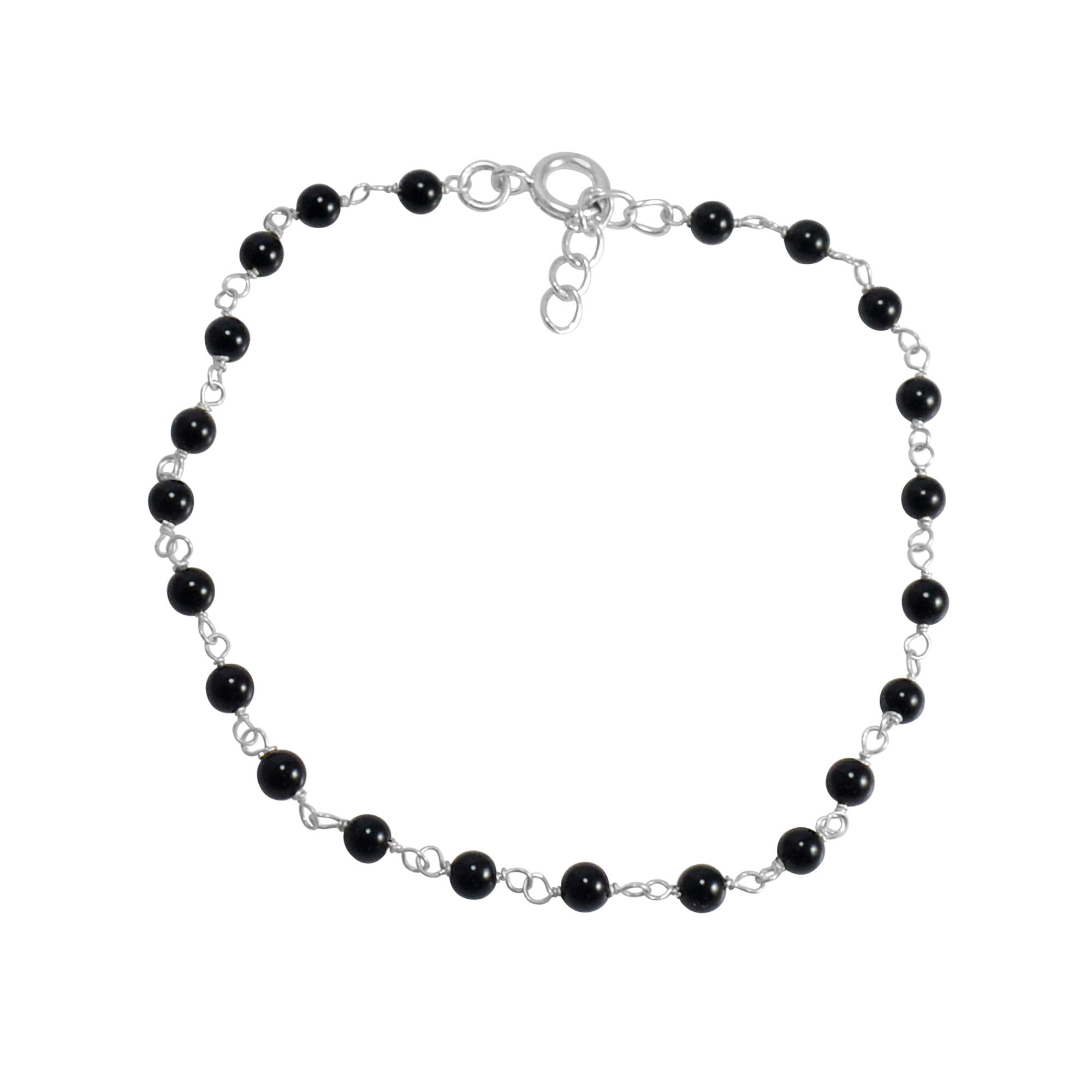 SILVESTO INDIA Natural Black Onyx Gemstone Anklet 925 Sterling Silver Beaded Anklet For Women & Girls (1) (B08LVW9BGC) Amazon Price History, Amazon Price Tracker