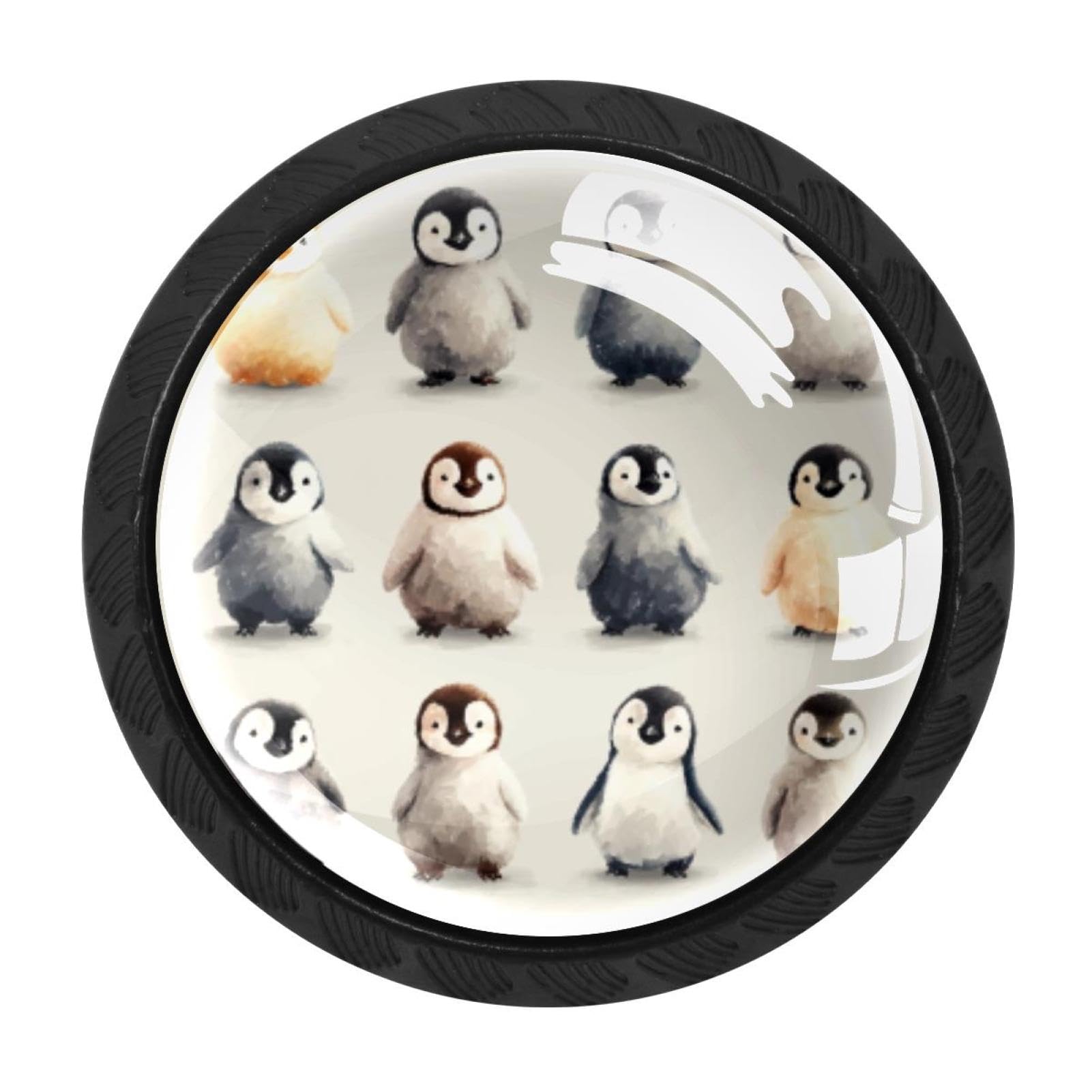 CHENZZZZ 4 Pack Drawer Knobs, Black Handle Dresser Drawer Pulls, Round Decoration Cabinet Hardware Pulls with Screws for Kitchen Cupboard Wardrobe, Cute Mini Penguins (2)