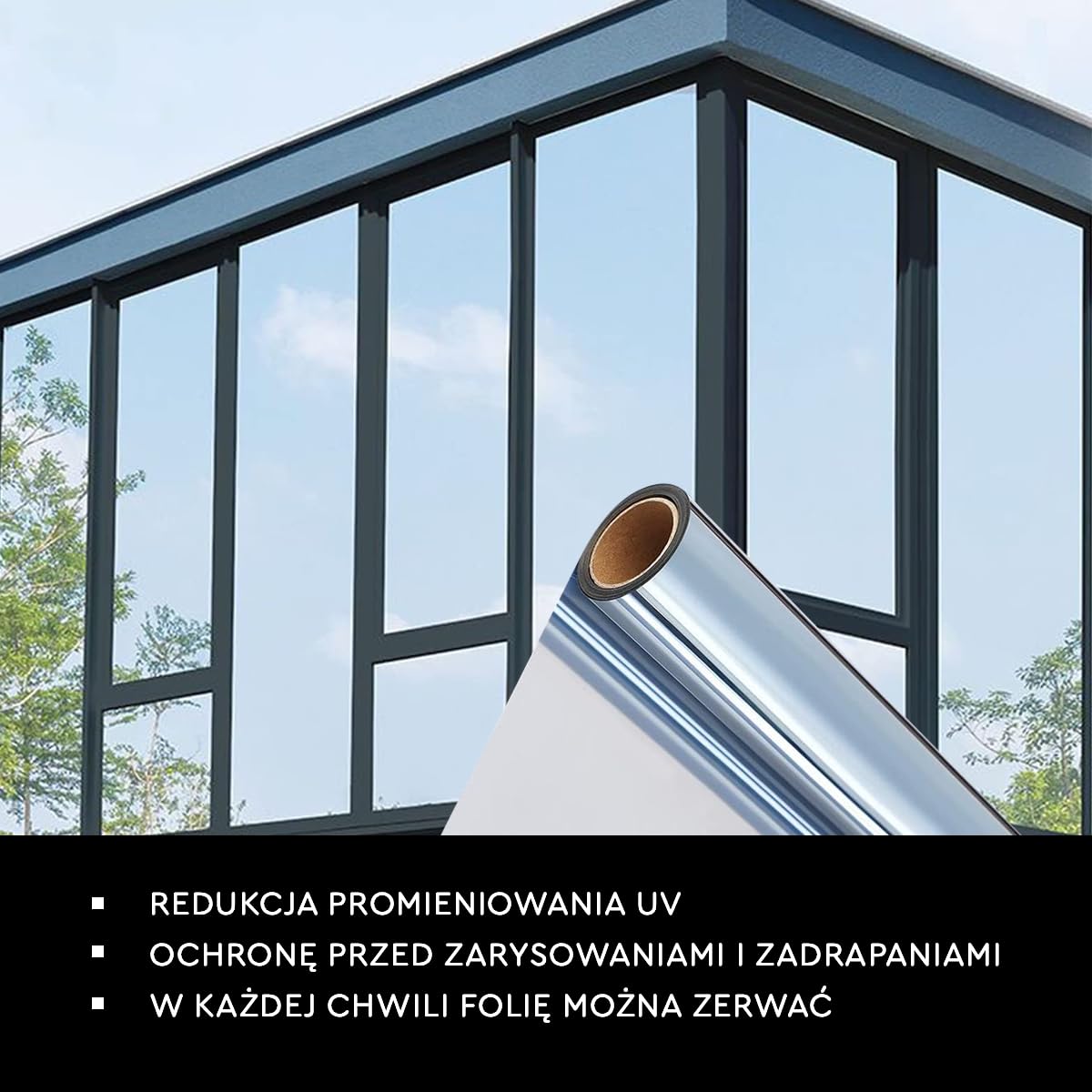 Samoprzylepna folia okienna, lustro weneckie, 300 x 75 cm – ochrona przed promieniowaniem UV, izolacja cieplna, łatwe zastosowanie, ochrona przed wzrokiem do domu, biura