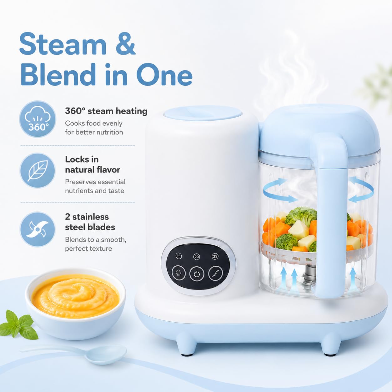 Baby Food Maker Automatischer Mixer, multifunktional, 10.000 U/min, Timer, 250 ml, Küchenmaschine, Mixer, Baby, zum Mischen von Obst, Gemüse, Getreide, Fleisch
