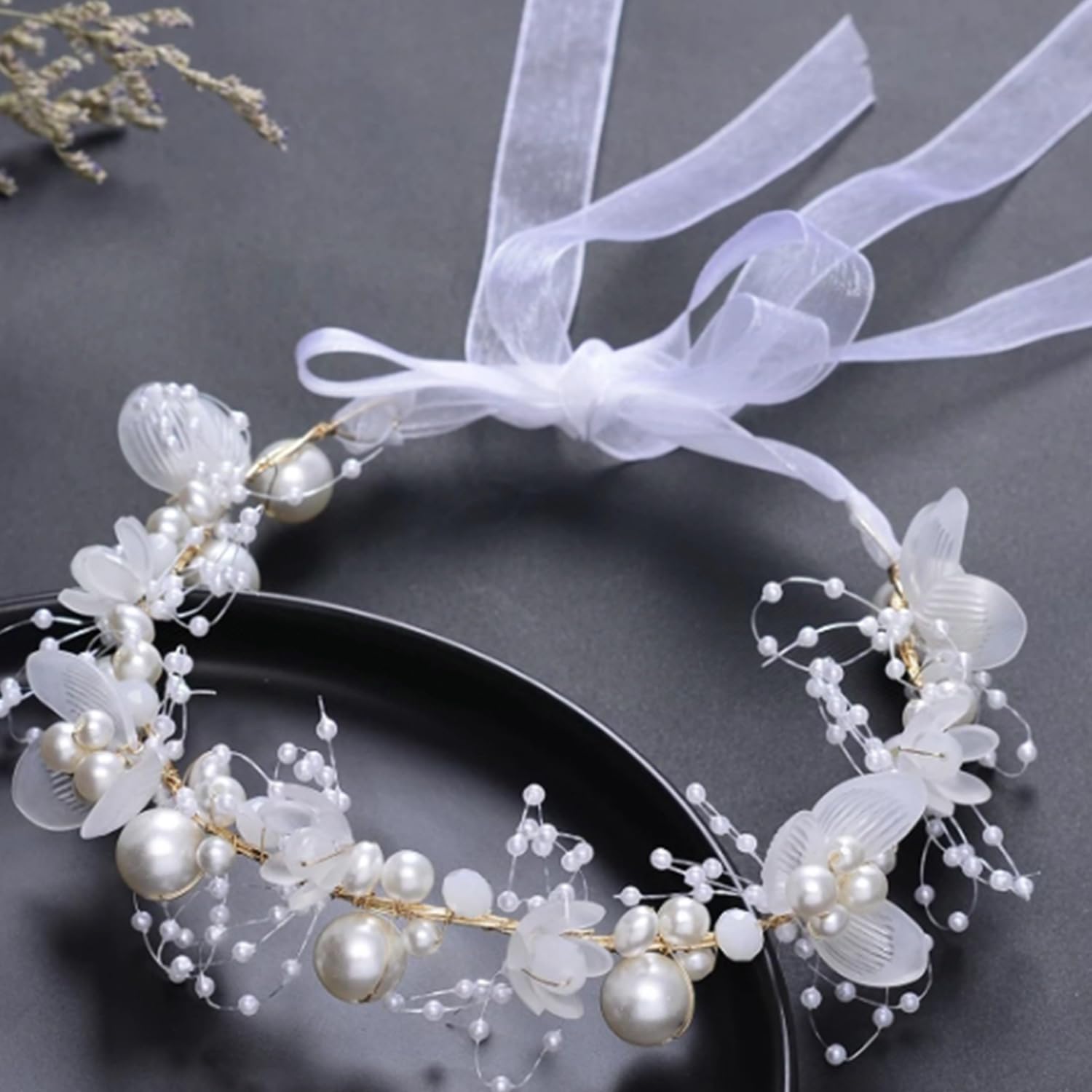 Amazon.com : Flower Hair Accessory White Pearl Headband  display picture 3