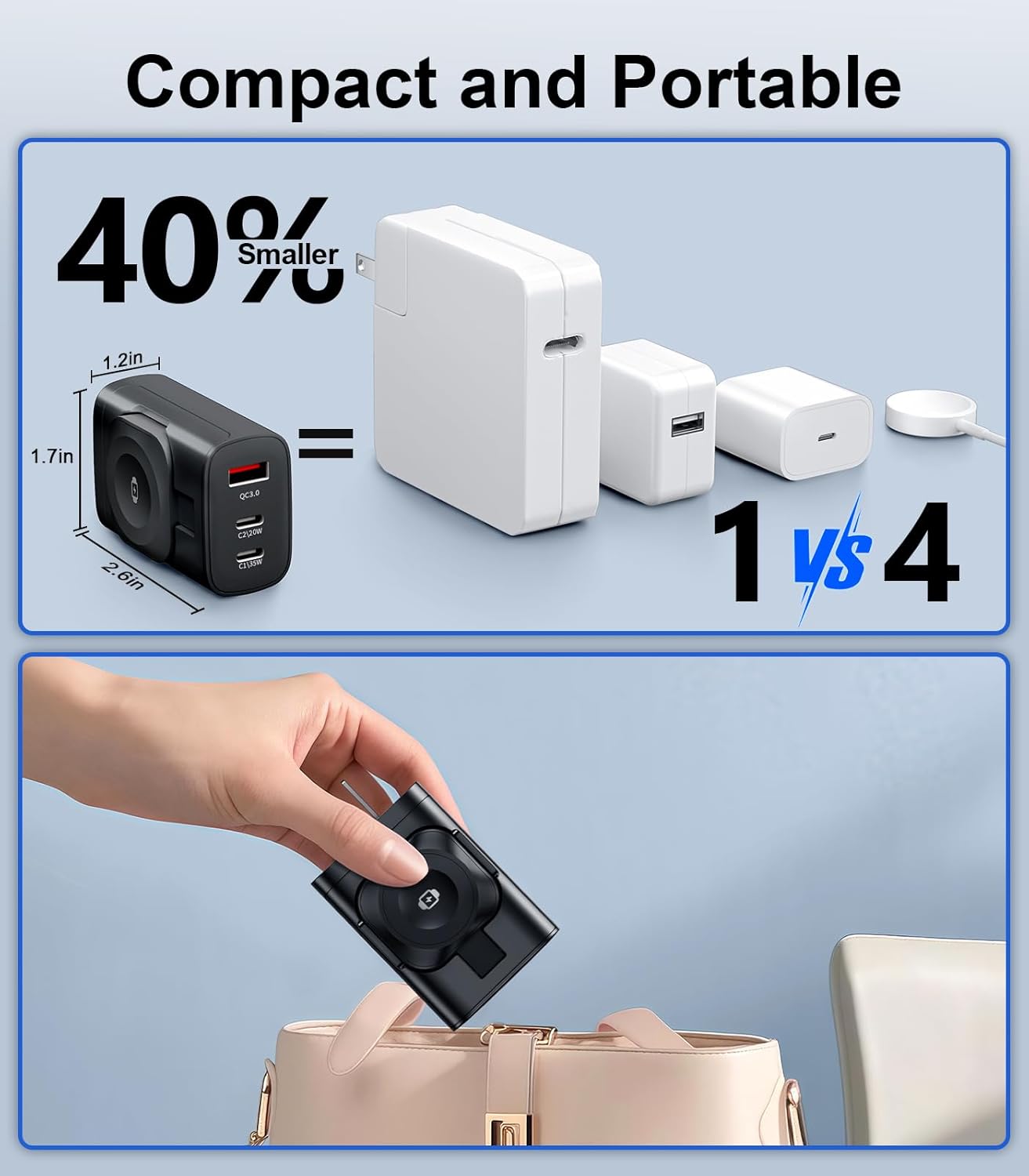 4 in 1 for Apple Watch Charger,Wireless Magnetic iWatch Charger,Portable Travel Essentials 40W USB C Fast Charging Block for Phone AirPods iWatch Ultra/SE/11/10/9/8/7,iPhone 17/16/15/14 Devices,Black - Image 5