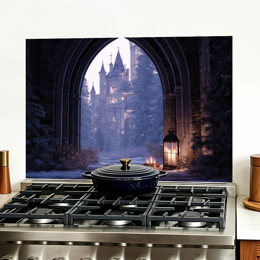 Gothic Castle Stone Arch Backsplash Peel and Stick, 35.4x23.6 in