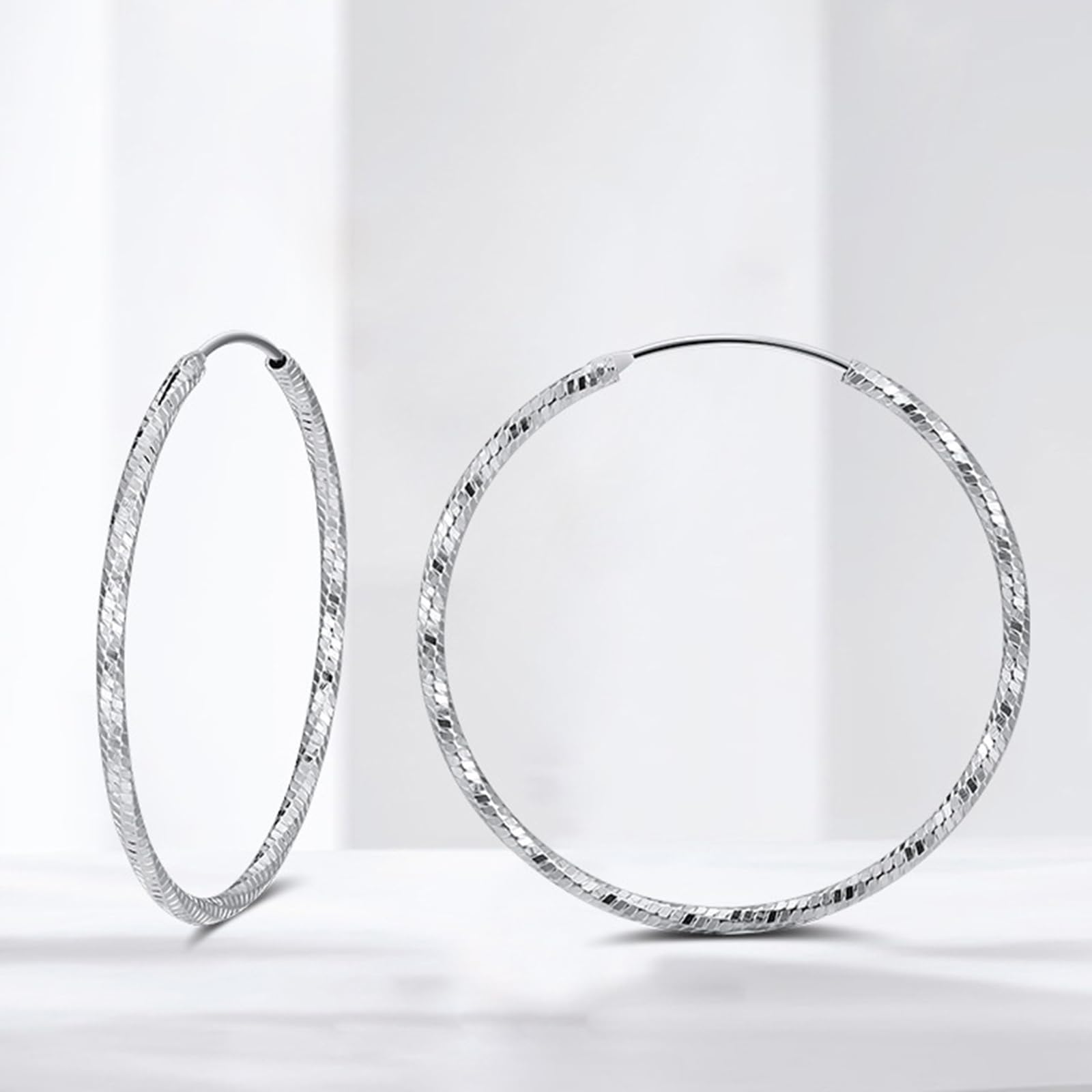 KnSam Srebro wysokiej próby 925, prawdziwe kolczyki damskie, błyszczące, 40 mm, duże kolczyki Hoop Creole, srebro próby 925, prawdziwe kolczyki damskie, srebro wysokiej próby dla kobiet, srebro
