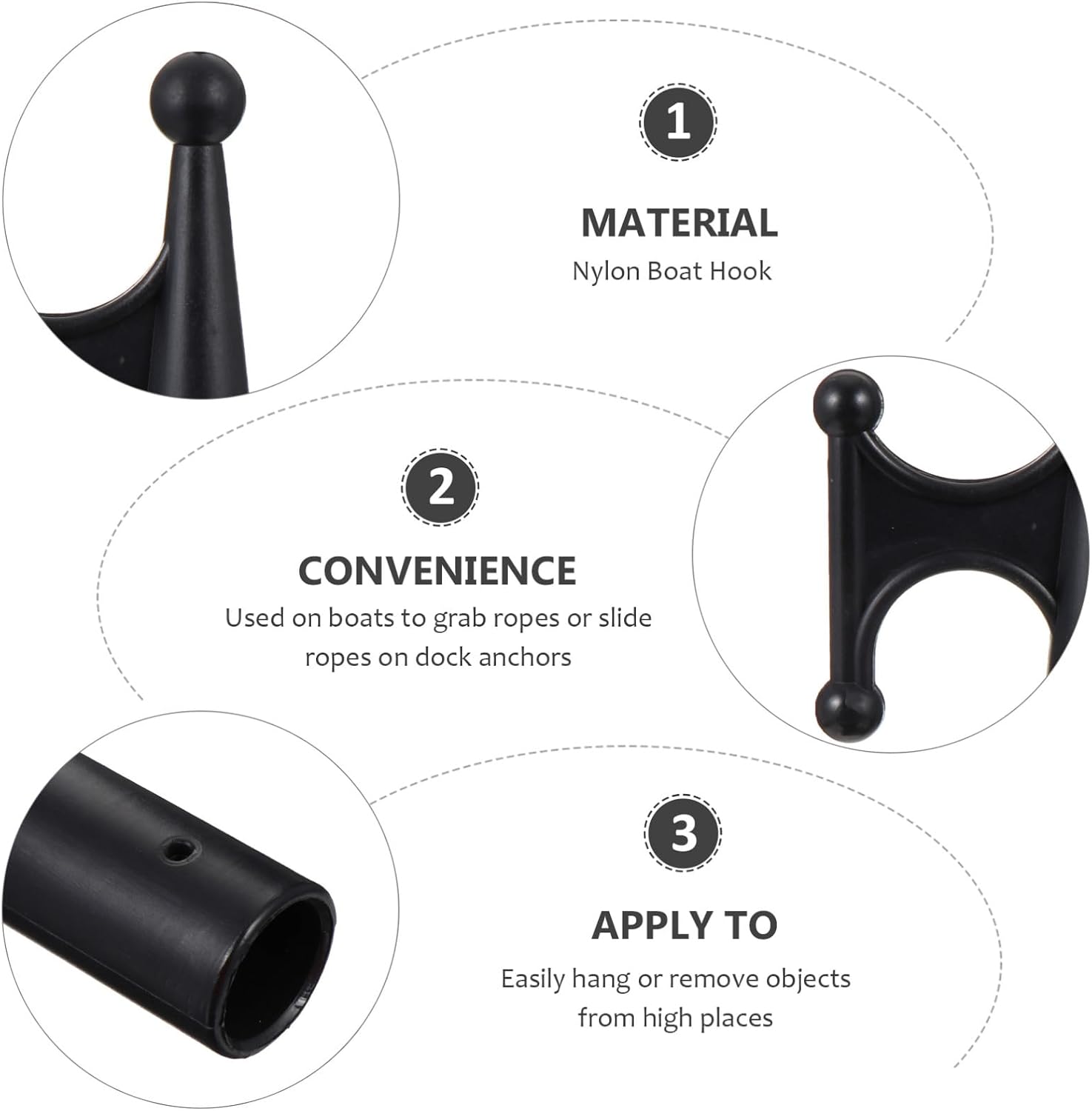 YARNOW Nylon Boat Hook Floating Hook Attachment for 28mm Extension Pole Sturdy Black Replacement End for Kayak Yacht Mooring and Boating Use