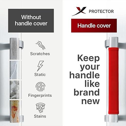 Miniatura 2 de X-PROTECTOR - Fundas para manijas de nevera 4 unidades antideslizantes para manijas de nevera de terciopelo rojo fundas de asas de primera calidad