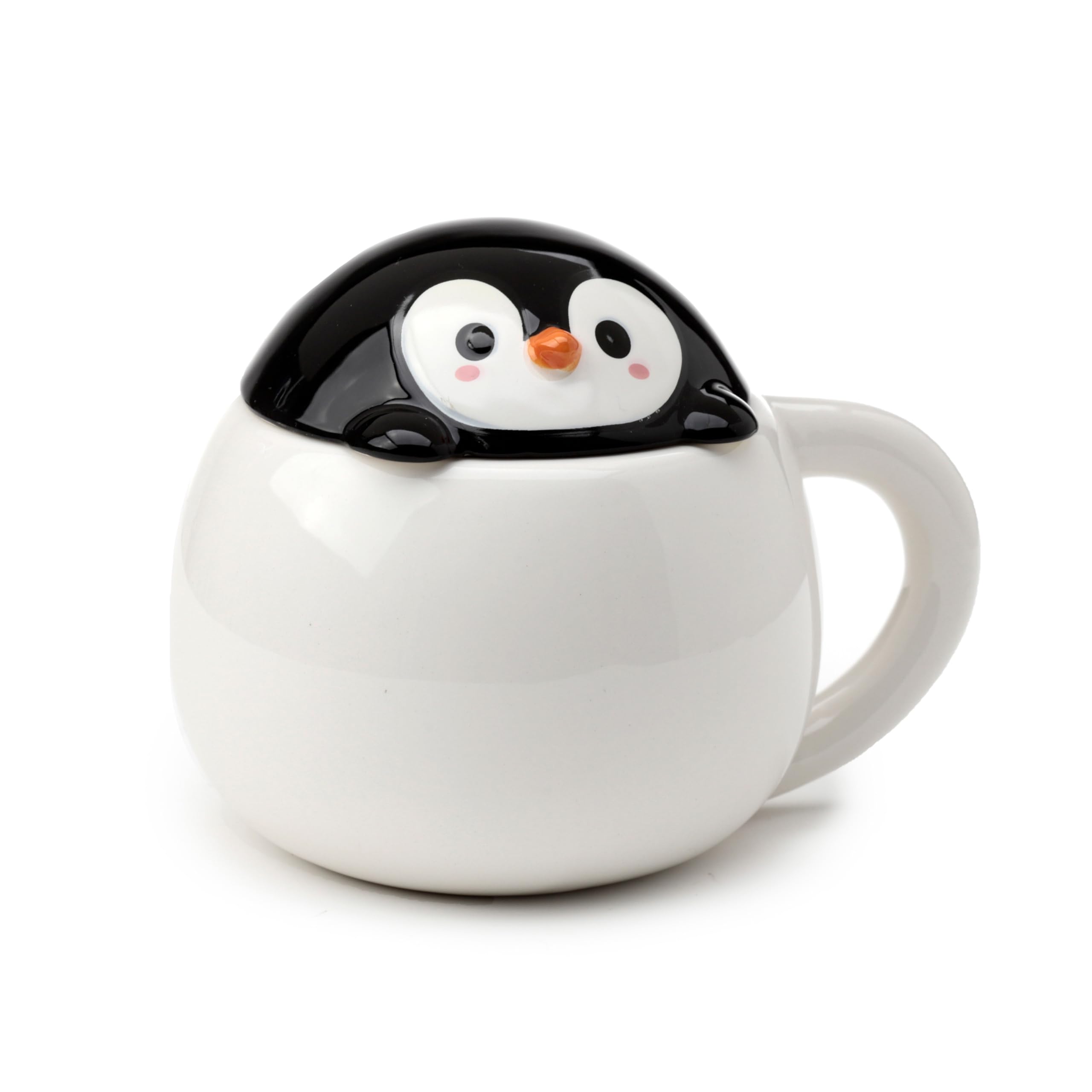 Puckator Huddle Penguin Peeping Lid Ceramic Lidded Animal Mug - Funny Home Accessories - Cute Gifts for Girlfriend - Large Mugs for Men Women Hot Drinks - Cups Presents - Secret Santa Gift Cup Set