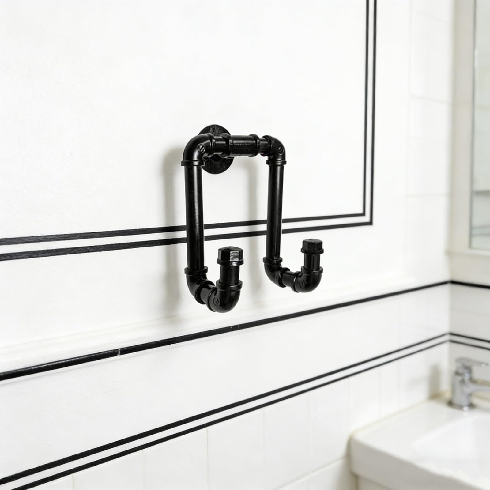 Gancho industrial para toallas de tubo: ganchos de pared de metal - Perchas vintage resistentes con doble colgador para ropa, toallas y bolsos en la entrada del armario del hotel