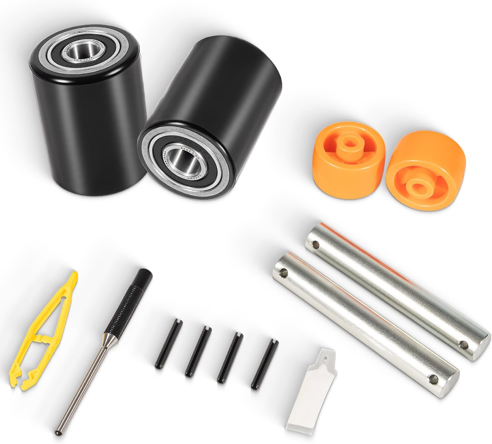 PTH50 Pallet Jack Front Load Wheels Replacement Kit for Crown PTH50 Pallet Jack, Come with Axles, Poly Tread Black with Bearings 20mm