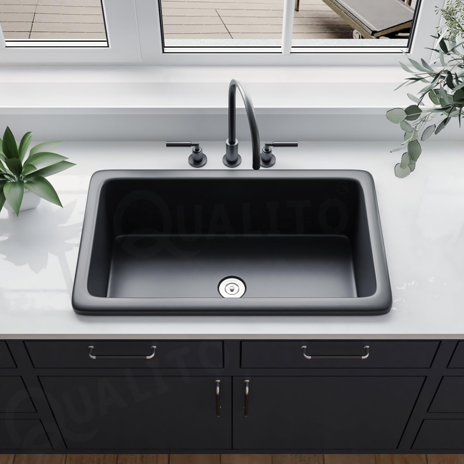 Buy Qualito Granite Quartz Kitchen Sink 31x19 Inch Black Colour