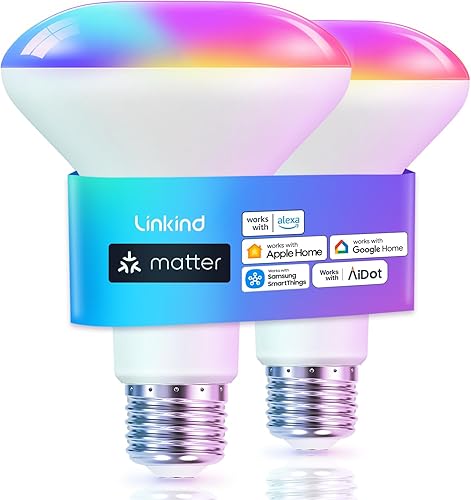 Miniatura 11 de Linkind Matter Bombilla Inteligente, 1200LM 85W BR30 Bombillas Inteligentes de Luz de Inundación que Funcionan con Alexa, Apple Home, Google Home,
