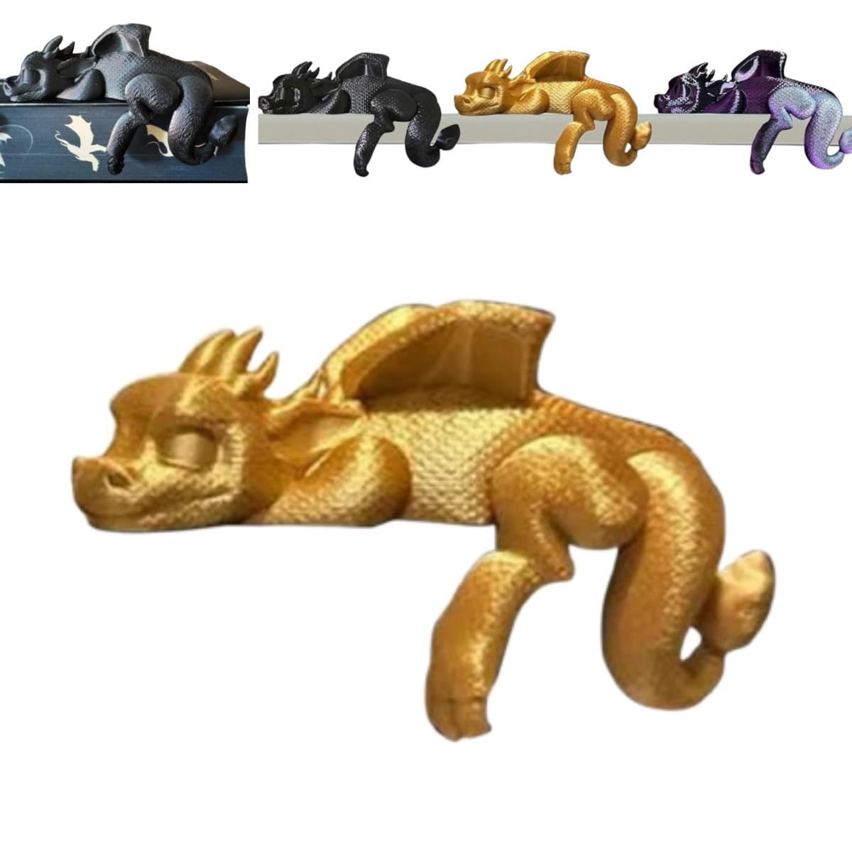 Tiuyii Sleeping Dragon Figurine Bookends - 3D Printed Dragon Book Nook Gothic Bookshelf Decoration Dragons Statue Ornament for Shelves for Book & Dragon Lovers
