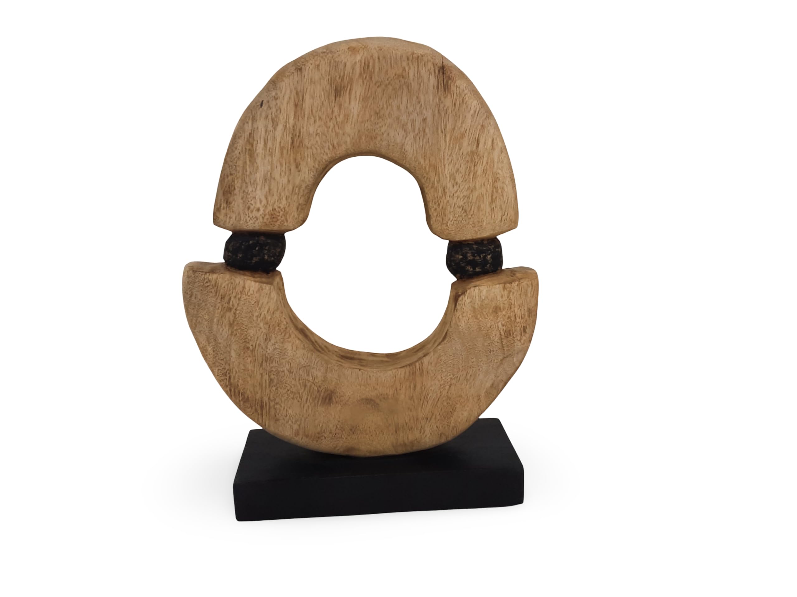 Elm Home And Garden Nautal Mango Wood Abstract Sculpture - Freestanding Organic Circle Decor For Home Accessories - Natural Finish - 31.5X36x9cm