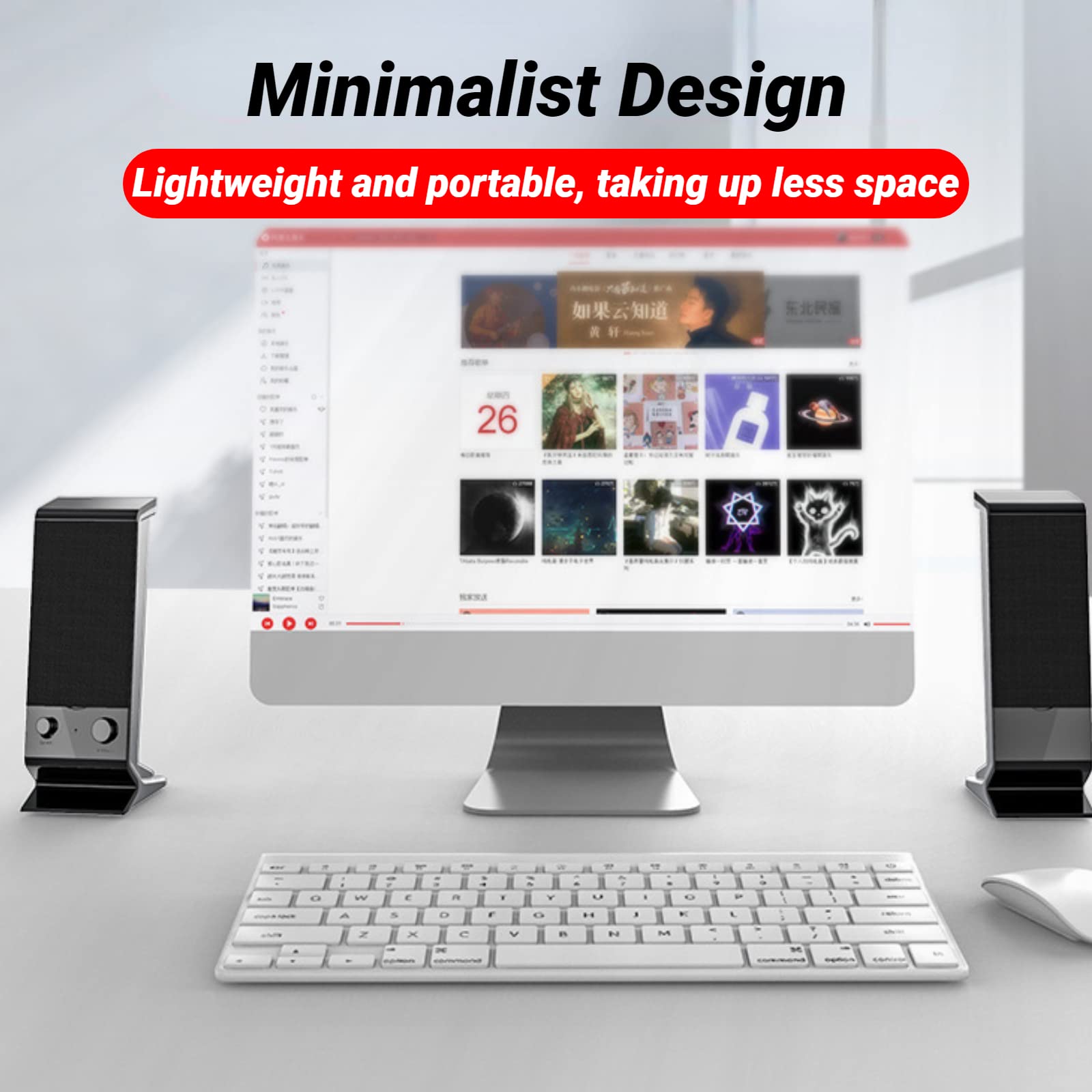 USB Lautsprecher, Tragbarer -USB-2.0-Bass-Kombilautsprecher, Satter Bass, 3.5 mm Eingang, Minimalistisches Design, PC-Lautsprecher für Mobiltelefone, Laptops und Computer