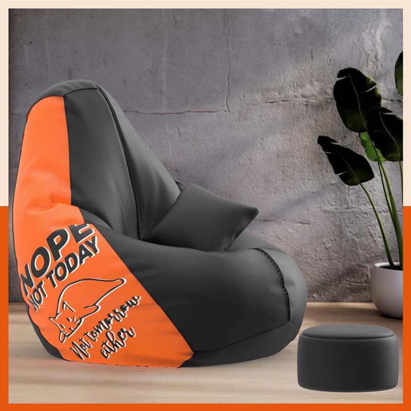 Biggie Bean Bag Cover 4XL VibeBoost Premium Bean Bag with Free Cushion and Footrest - Official : Slackers? Lounge Combo (Matching Color : Regular, Not Tomorrow Either-Black)-picture-10