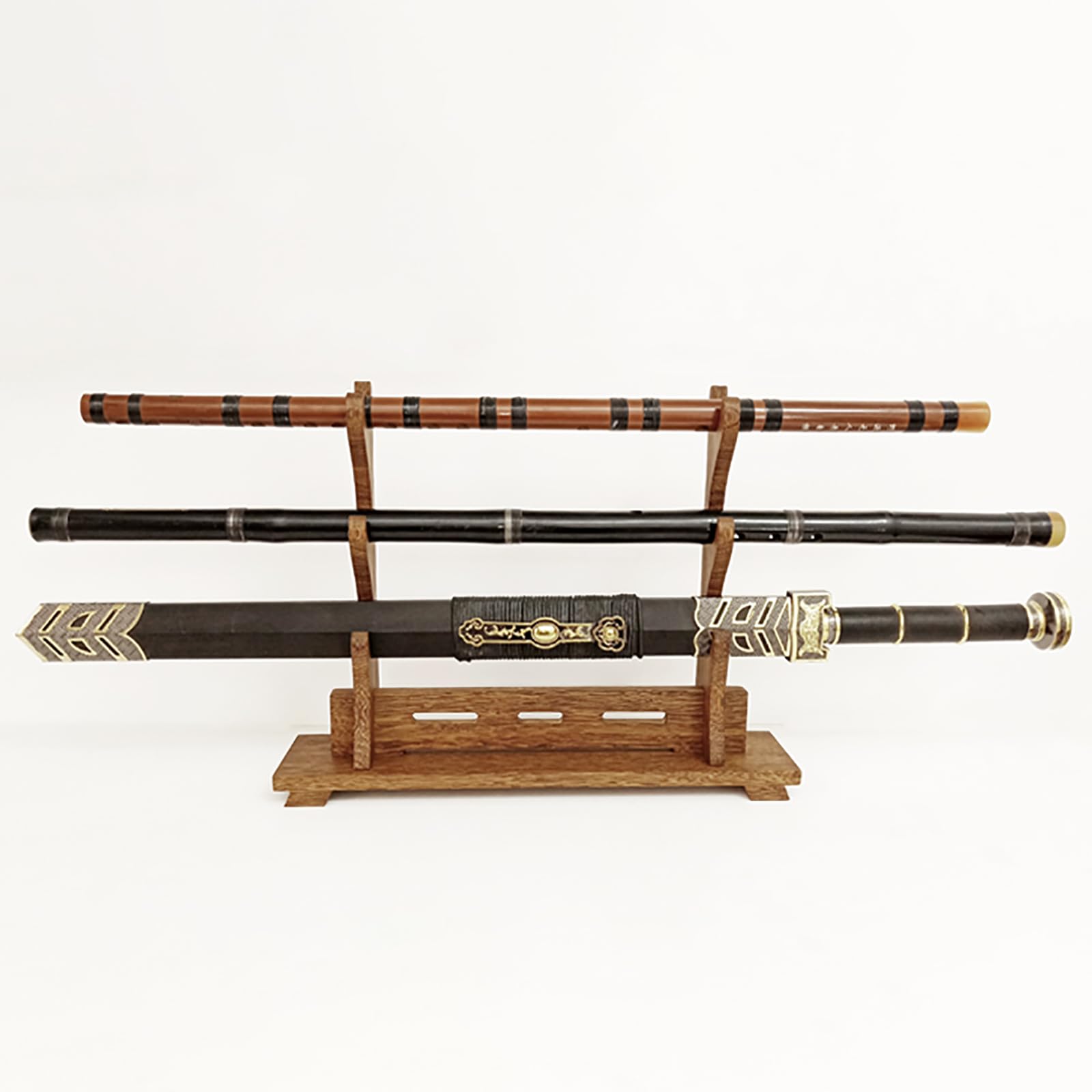Stojak do prezentacji broni, ręcznie wykonany stojak na miecz z drewna, naturalny materiał drewniany wenge, miecz samurajski Katana Wakizashi, dostępne różne specyfikacje