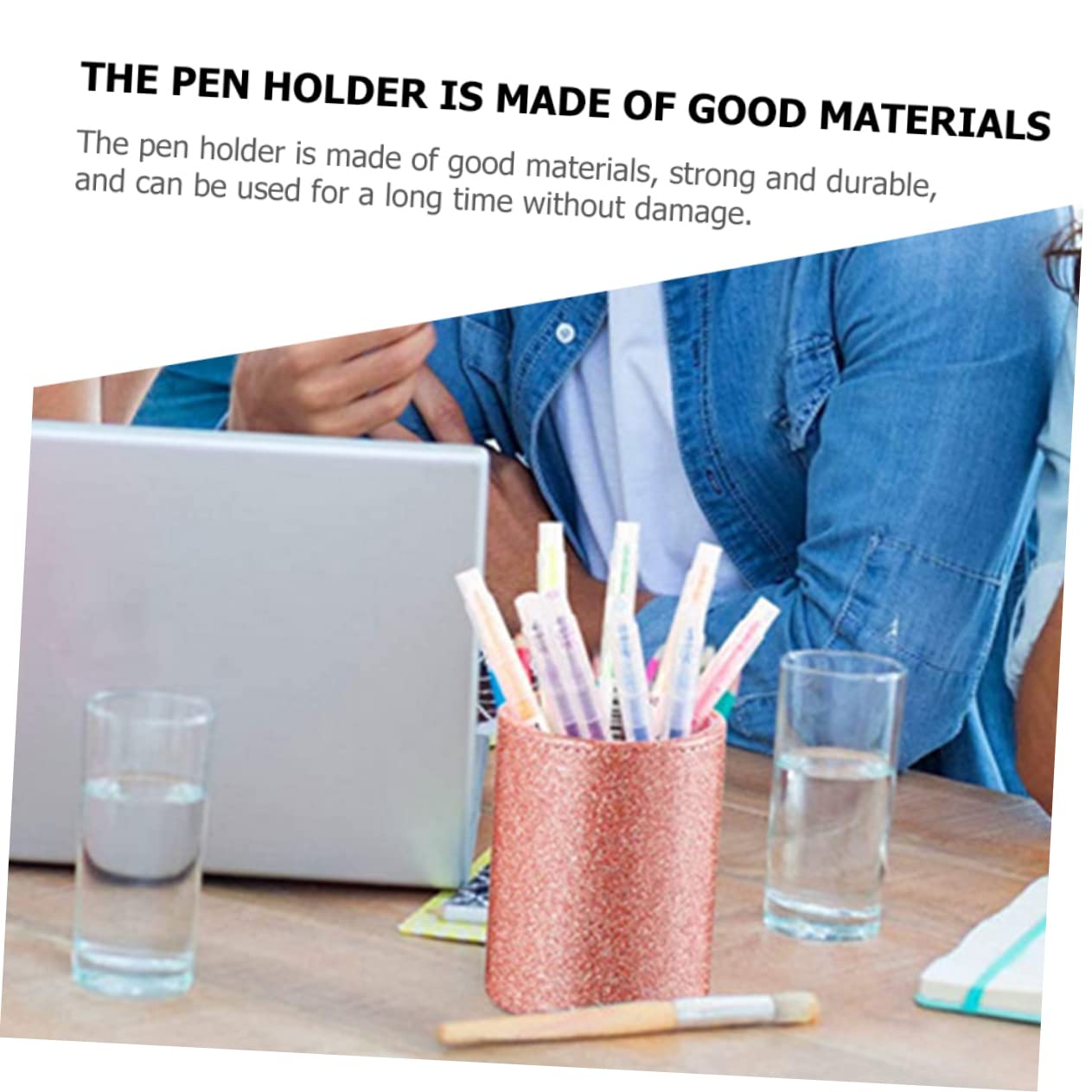 NUOBESTY 4pièces Porte-stylo Pailleté Pu Organisateur De Bureau Maquillage Rangement Pratique Pour Pinceaux Et Fournitures Pour Et Maison