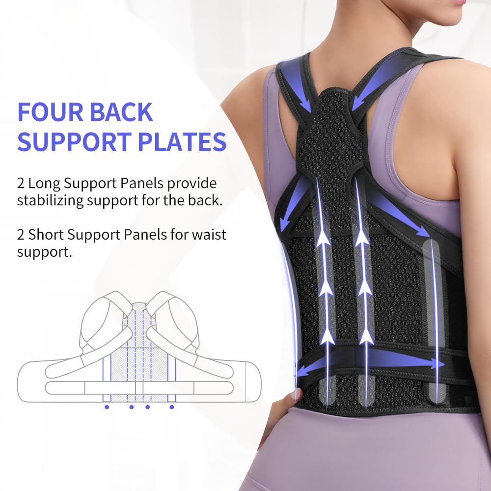 Fit Geno Back Brace Posture Corrector for Women and Men, Shoulder Straightener, Adjustable Full Back Support, Upper and Lower Back Pain Relief - Scoliosis, Hunchback, Hump, Thoracic, Spine Corrector (black, Small) - Image 3