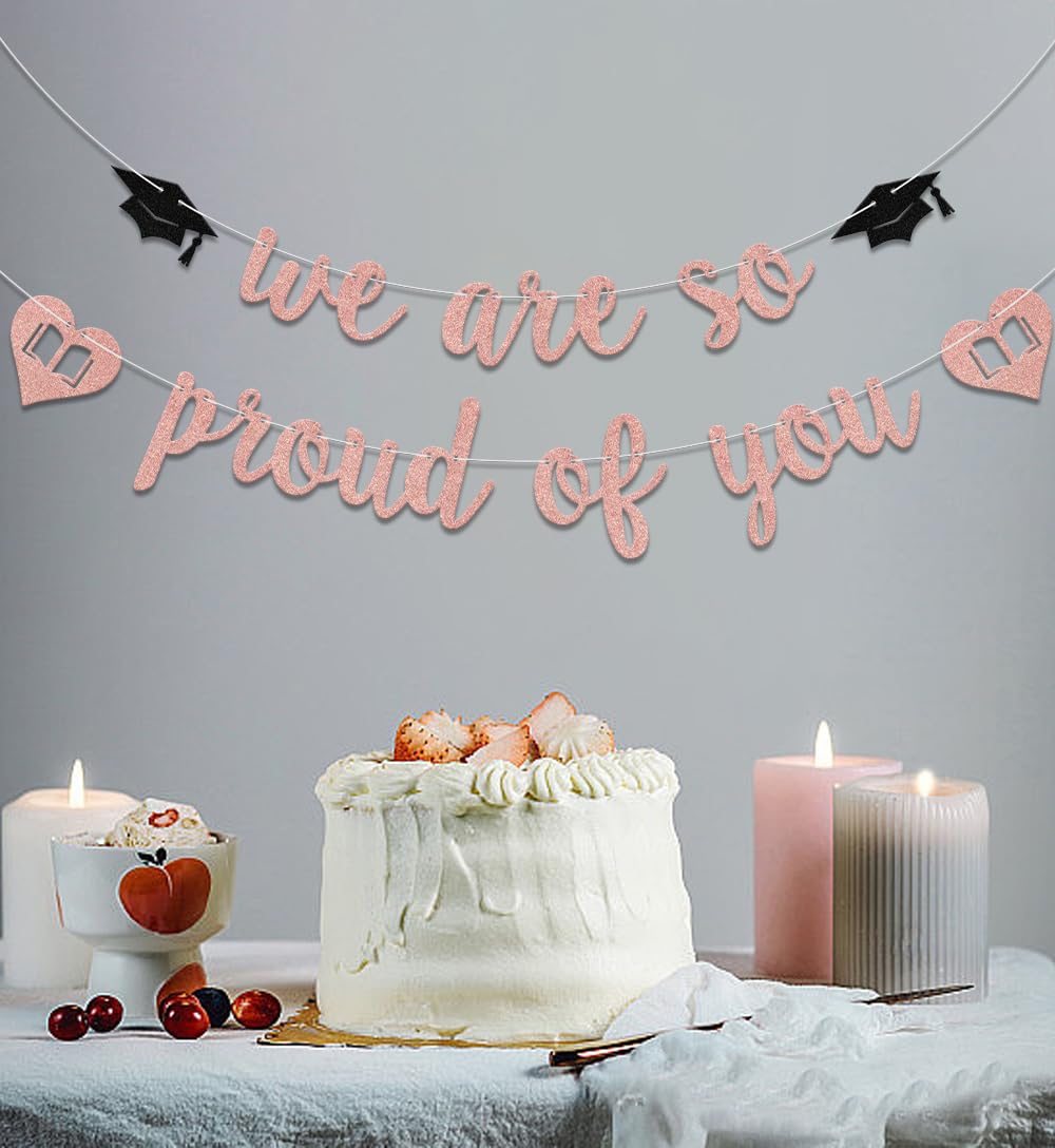 We Are so Proud of You Banner Congratulations Banner Class of 2025 Graduation Party Decoration Rose Gold Glitter - Image 4
