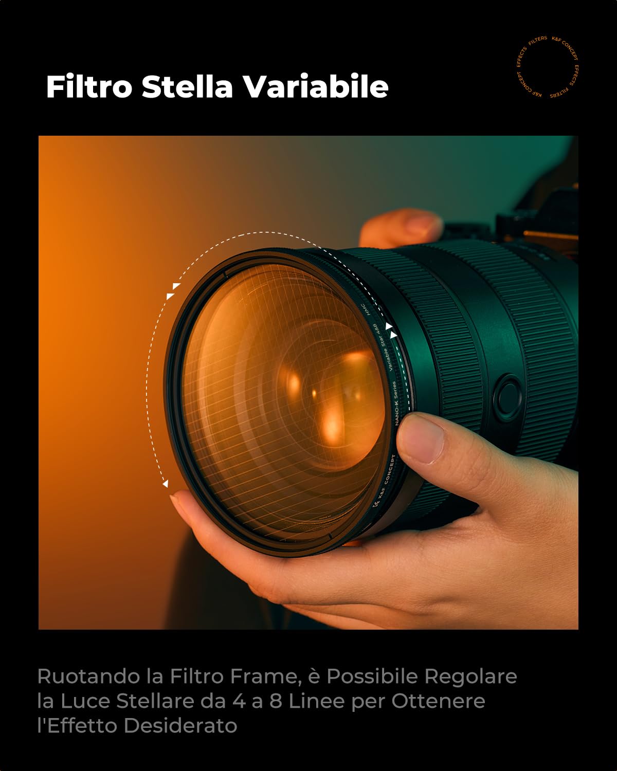 K&F CONCEPT Nano-Klear Filtro a Stella Variabili 82mm, Filtro a Stella 4/8 Punti Filtro a Effetto Scintillante in Vetro Ottico con 3pcs Panno di Pulizia per Obiettivi da 82mm
