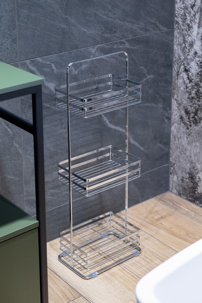 Standregal Metall Chrom – Kompaktes Regal mit 3 Drahtablagen, 75,5 cm hoch, in Silber, für Badezimmer, Küche oder Büro