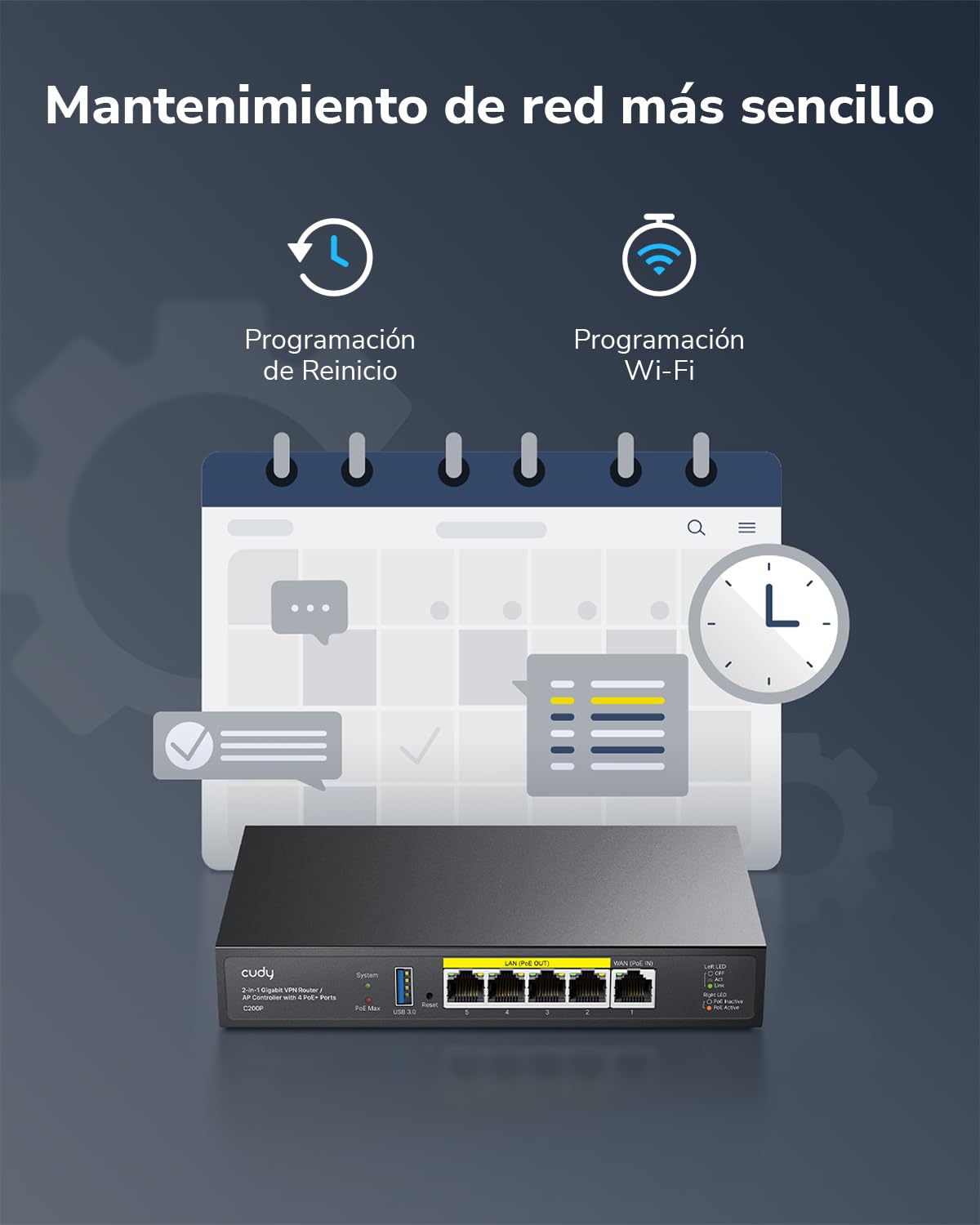 Cudy Controlador AP de hardware C200P y enrutador VPN, alimentado por PoE o CC, administra hasta 200 AP, portal cautivo, puerto USB 3.0, monitor de red fácil e inteligente y mantenimiento