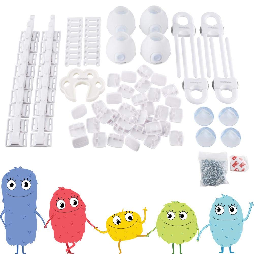 Toddleroo by North States Kit de Lujo a Prueba de niños | 4 Cubiertas de pomos de Puerta, 34 Protectores de Enchufe, 18 pestillos y 1 Protector de pellizco, 4 Esquinas de Gel, 4 cerraduras de